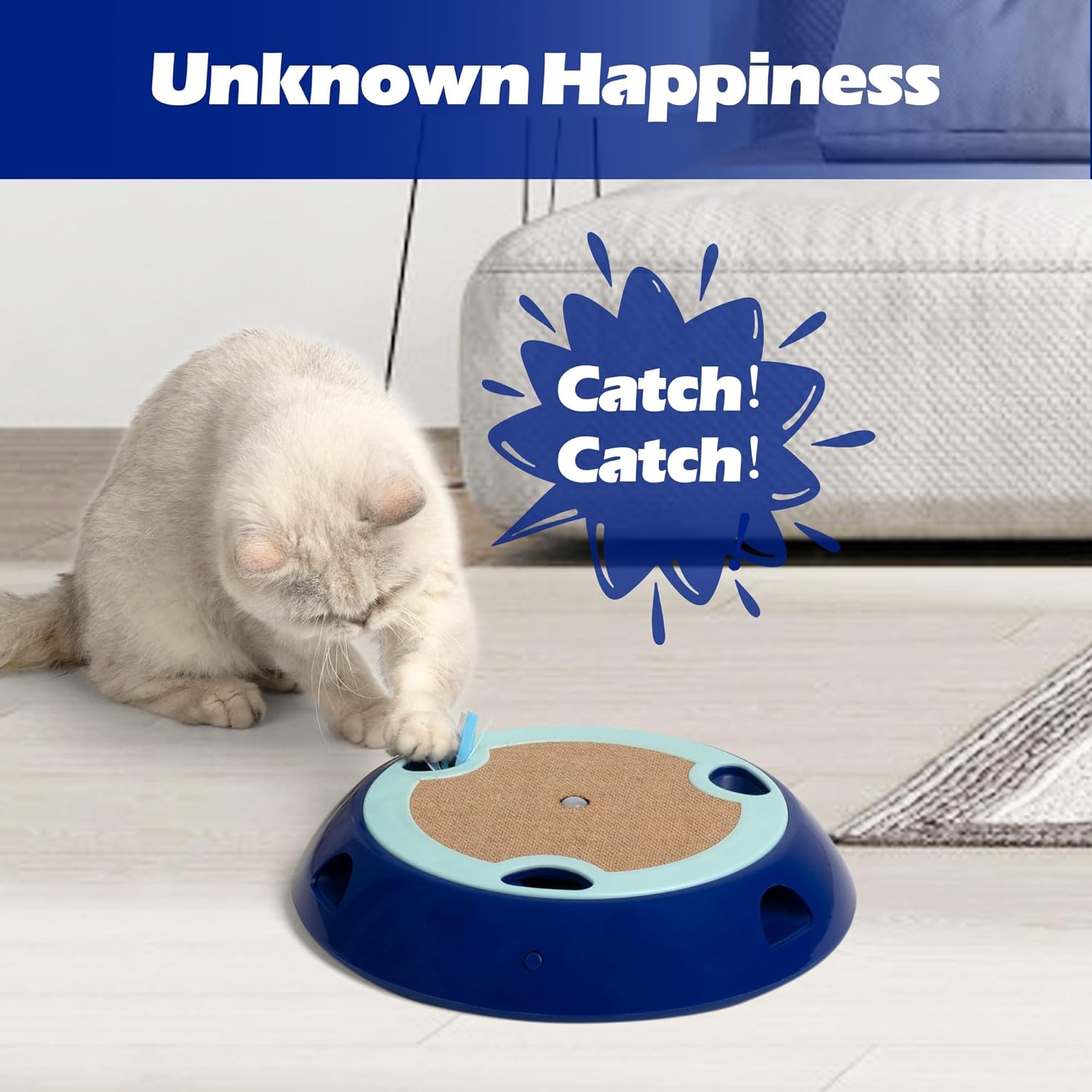 PetPrime Juguetes interactivos 2 en 1 para gatos de interior, juguete electrónico para gatitos con alfombrilla de yute, lindo juguete de ratón