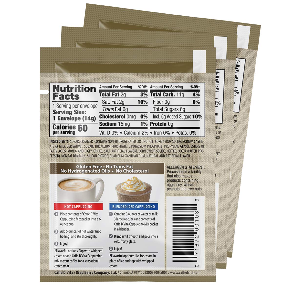 Caffe D’Vita Mezcla de capuchino de moca, mezcla de polvo de moca, mezcla instantánea de capuchino, sin gluten, sin colesterol, sin aceites