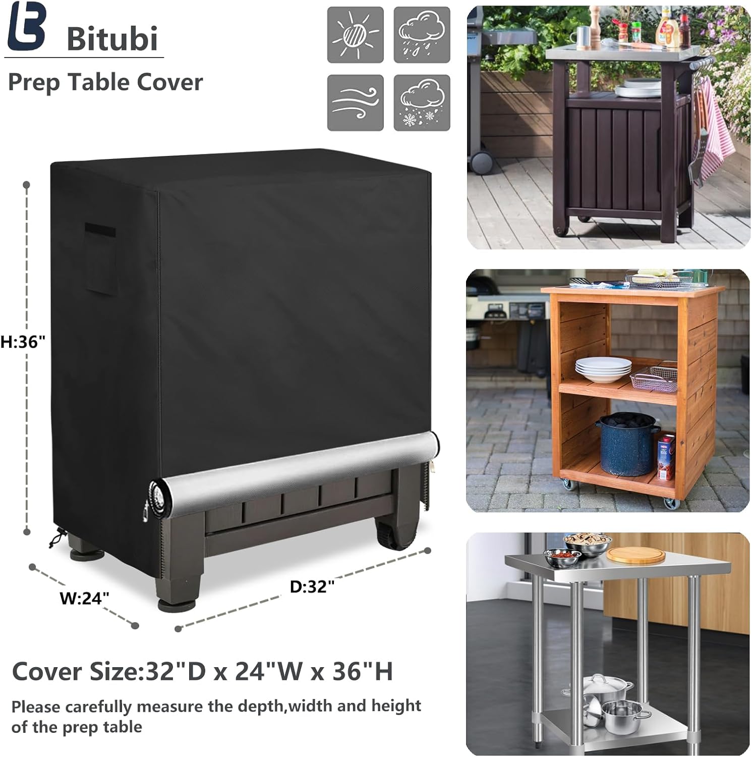 Keter Unity – Funda de mesa de preparación al aire libre con cremallera dividida para carrito de mesa portátil pequeño para parrilla, resistente al