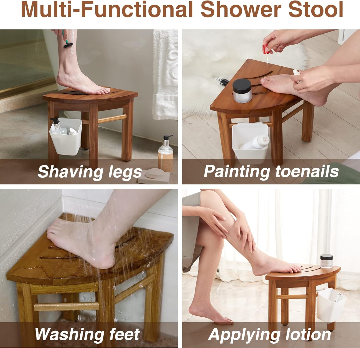 Lovitgo Taburete de ducha de teca de 12 pulgadas para afeitarse piernas, taburete de ducha de esquina para ducha interior, banco de ducha de teca