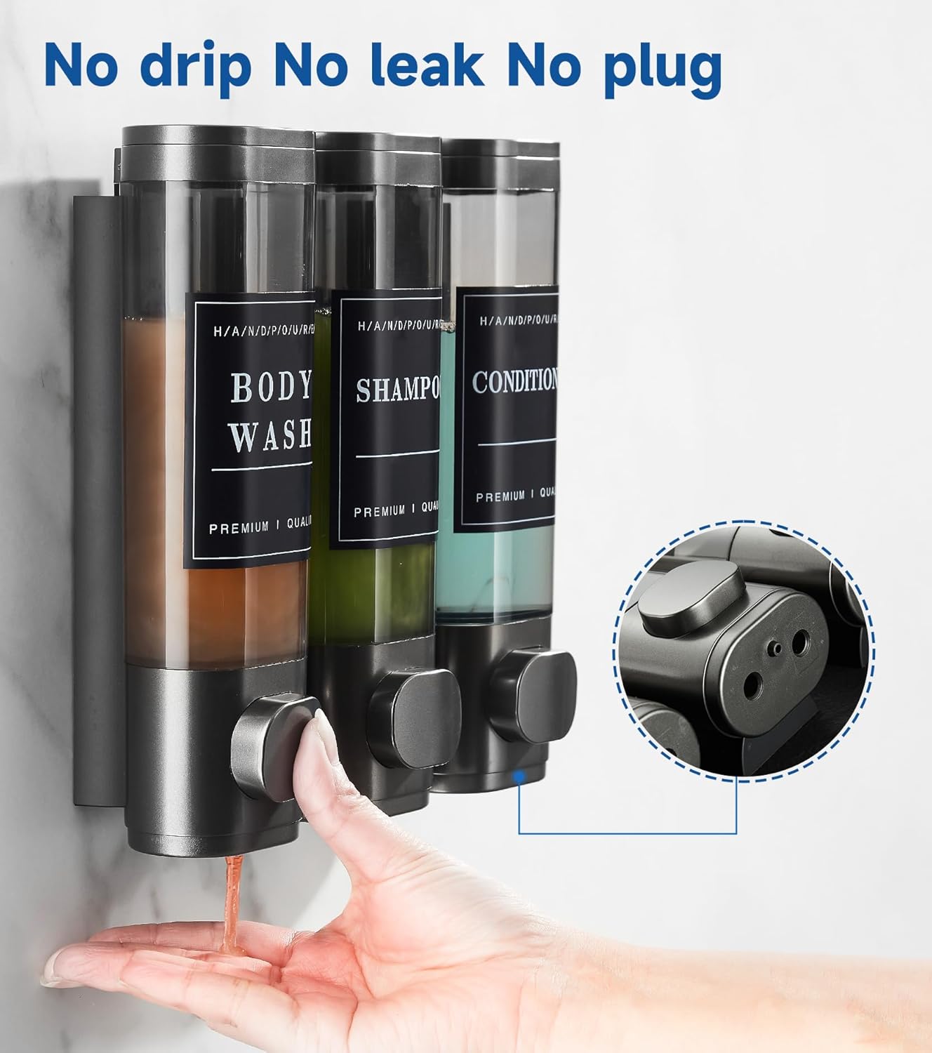 Dispensador de jabón de ducha montado en la pared, dispensador de champú sin taladro, dispensador de champú y acondicionador de pared de ducha,