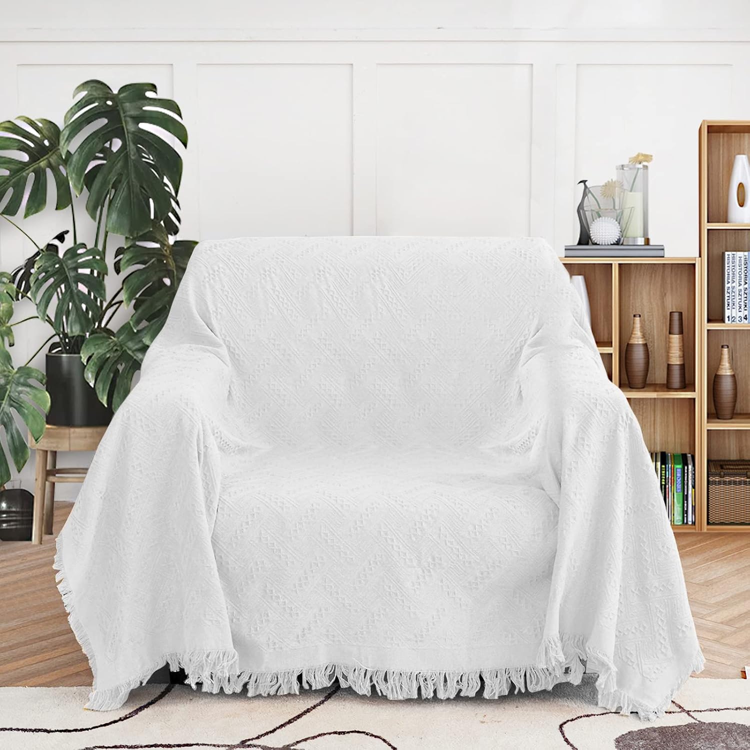 MEETSKY Funda blanca para sofá, funda para sofá biplaza reclinable, futón, protector lavable, de tela gruesa transpirable, decoración de sala de