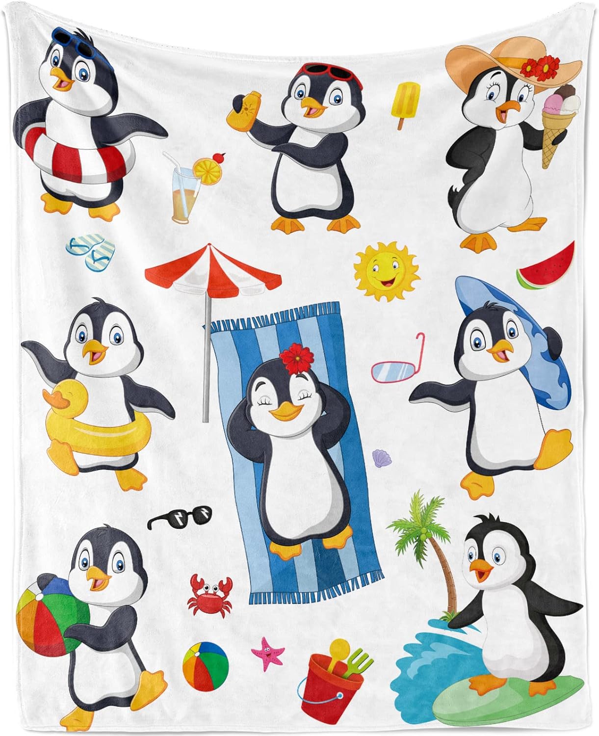 Manta de pingüino para niños, bonita manta con estampado de animales antárticos para niños y niñas, suave y acogedora manta de franela ligera de