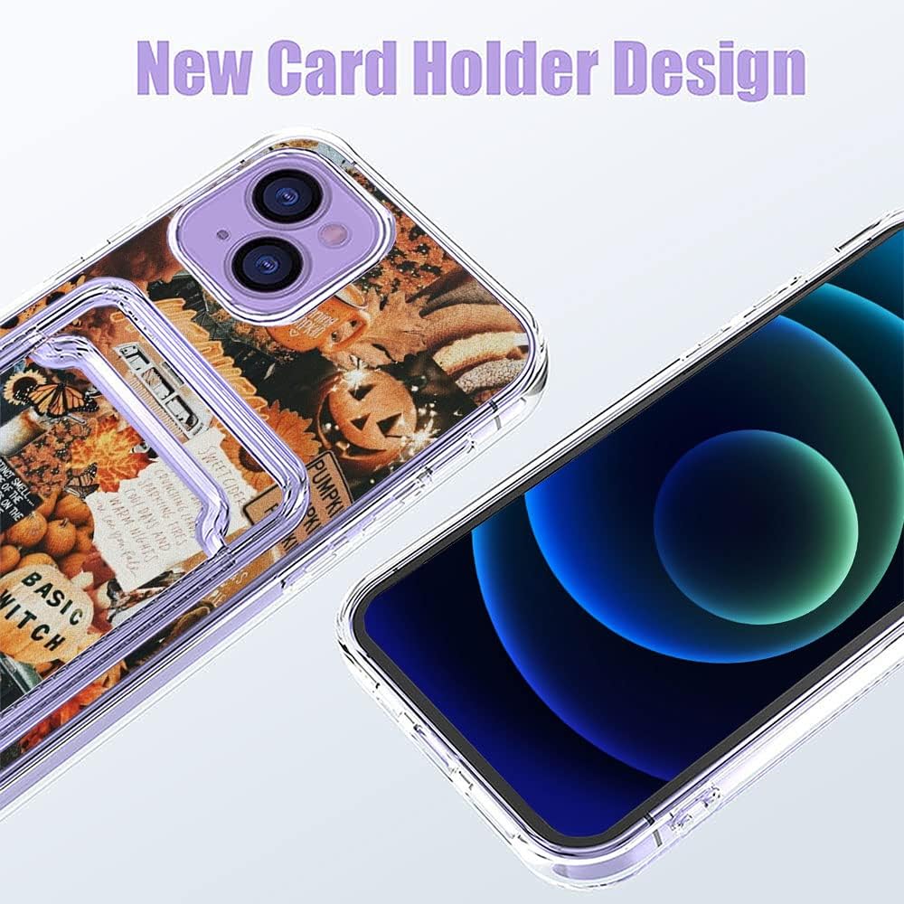 Funda estética para teléfono con tarjetero para iPhone 14, diseño retro estético de calabaza de otoño para niñas y mujeres, diseño de cartera que