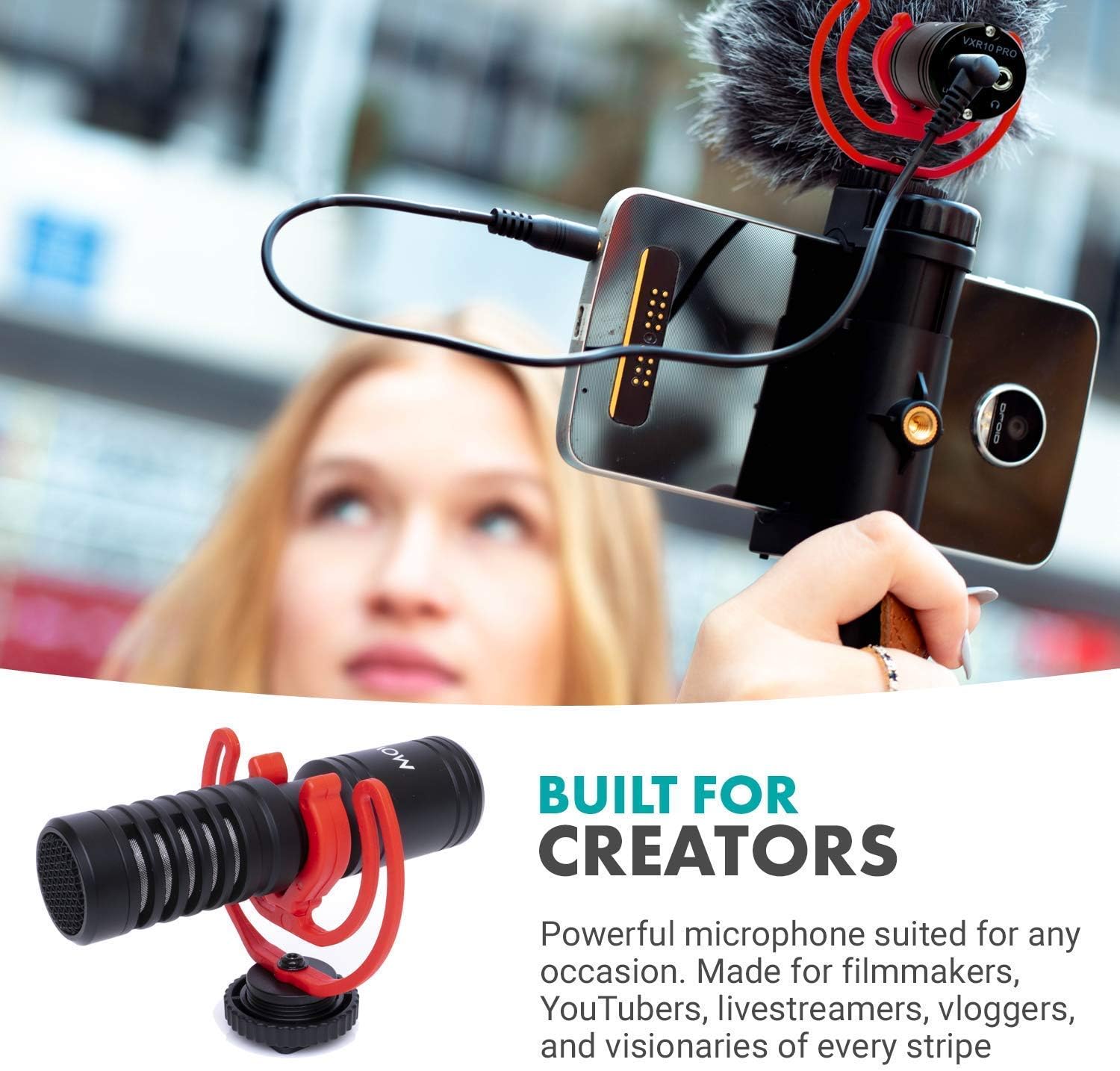 Movo VXR10-PRO Micrófono de video externo para Osmo Pocket, cámara, teléfonos inteligentes, con soporte de choque Rycote Lyre – Micrófono compacto