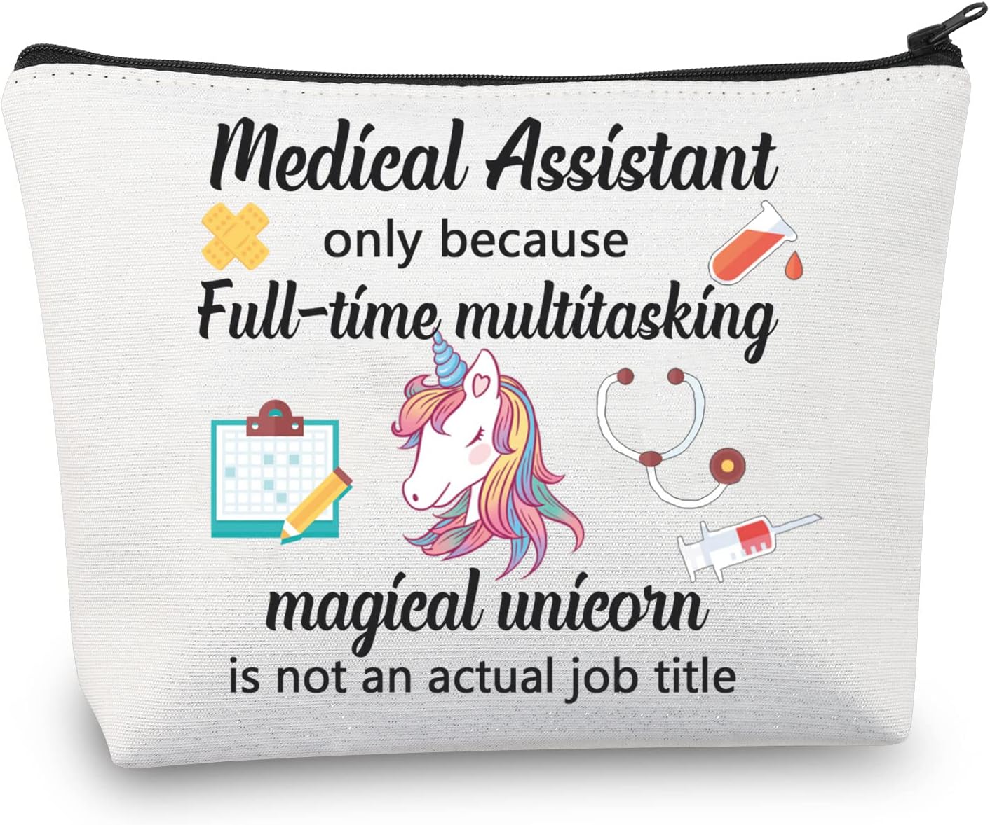 MBMSO Asistente médico bolsa de maquillaje MA regalo para enfermera, asistente médico, regalo de graduación, bolsa de cosméticos bolsa de unicornio,