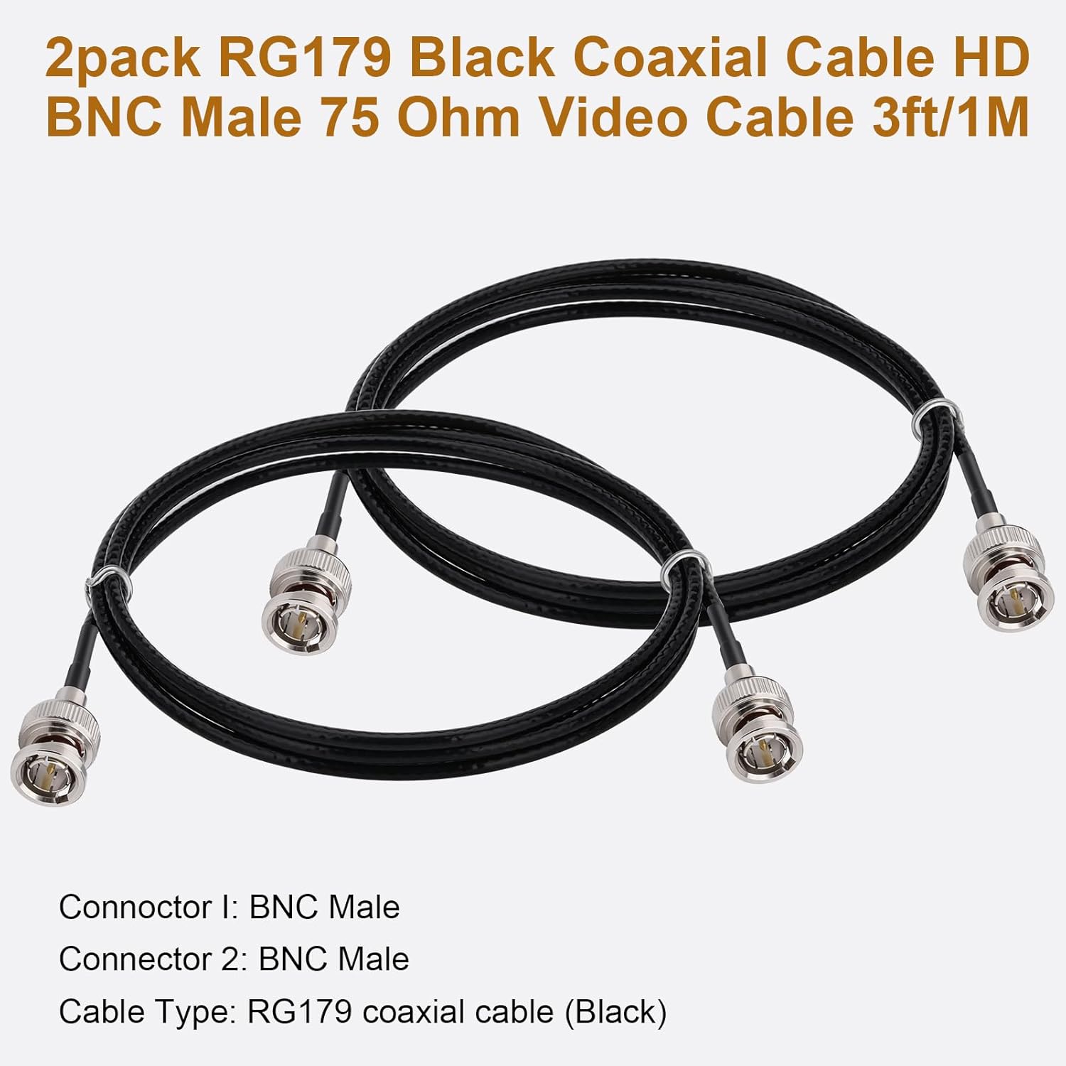 CAPChang Cable 3G HD SDI HD-SDI BNC 2 Pack 3FT1M Cable coaxial negro RG179 para cámara 4K 1080P 3G HD SDI Monitor Grabadora de video SDI a HDMI