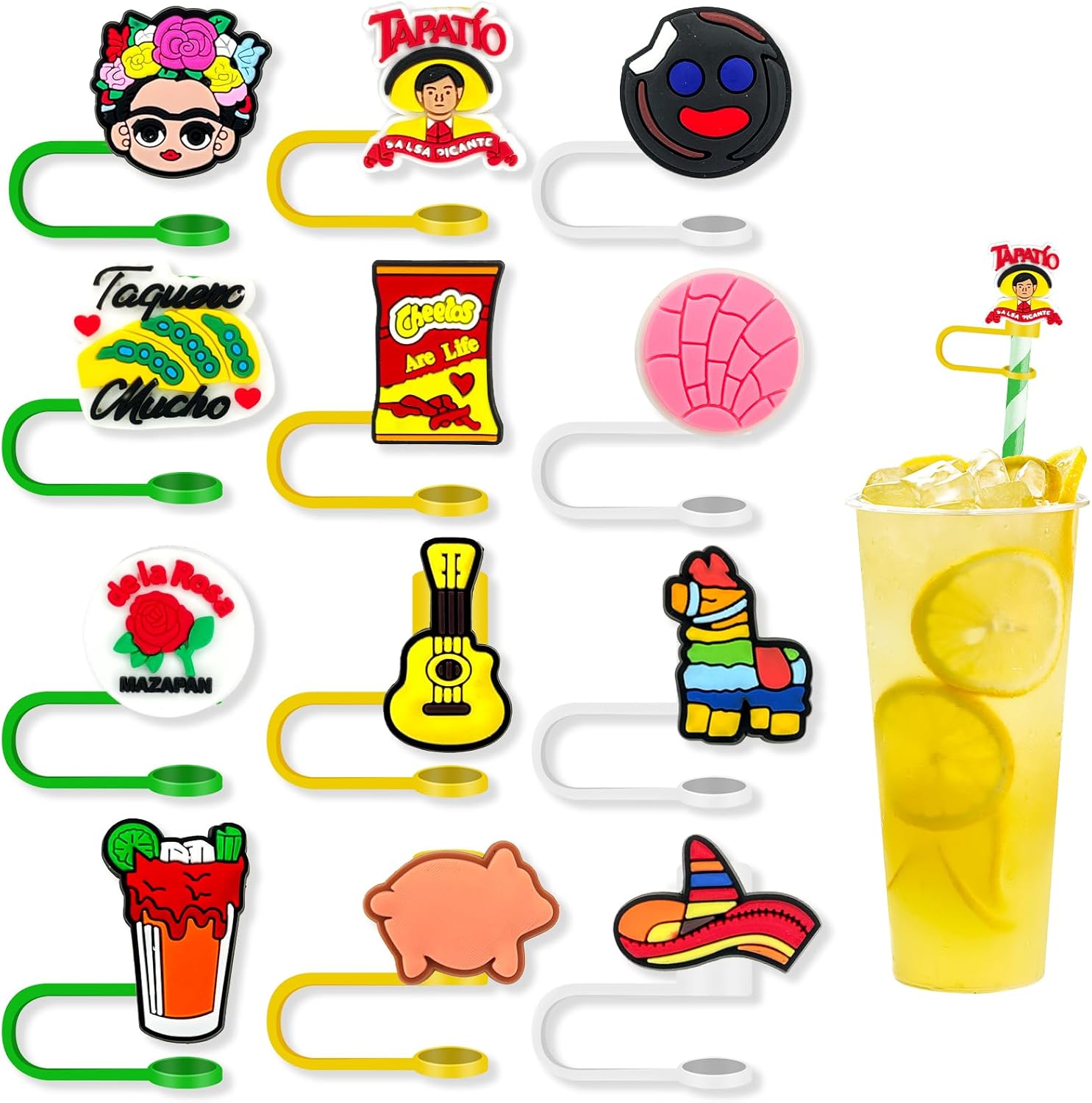 Tapa de paja mexicana para taza, reutilizable de 0.315 pulgadas para vaso de 30 y 40 onzas, bonitas cubiertas de punta de popote para accesorios de