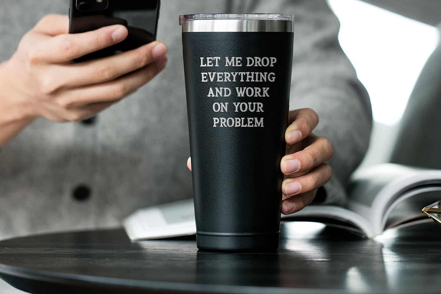 Sodilly Funny Tumblers for Men – Let Me Drop Everything – Stainless Steel Tumbler with Lid – Gag Gifts for Men Women Coworkers Boss – Birthday