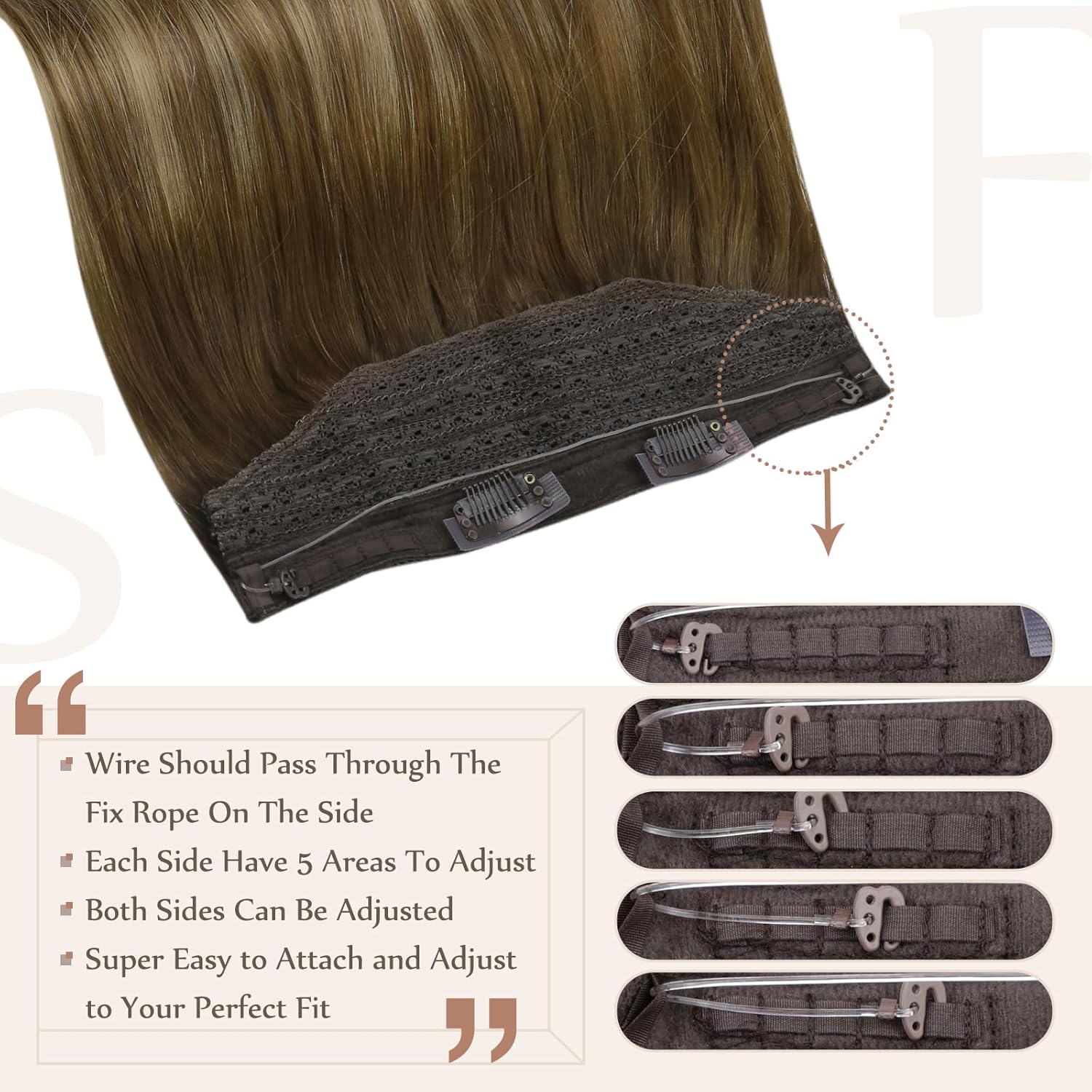 Fshine – Extensiones de cabello humano con alambre, balayage castaño cálido a rubio miel, 12 pulgadas, 2.47 onzas, extensiones de cabello humano