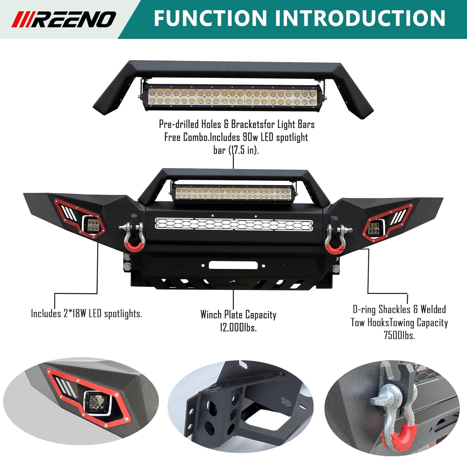Parachoques delantero apto para Toyota Tacoma 2005-2015 (2. generación) negro de textura fina