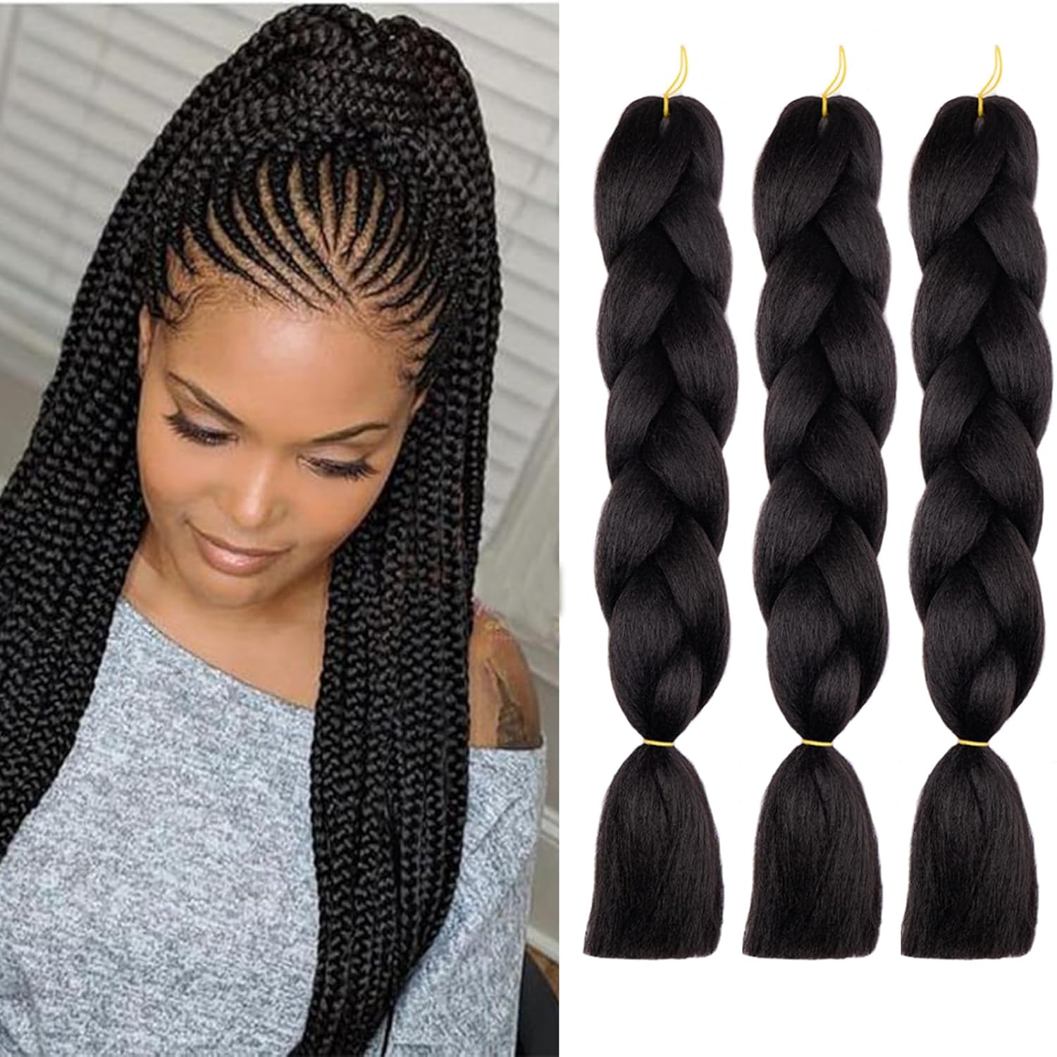 Extensiones de cabello trenzado ombré, paquete de 324 pulgadas, cabello trenzado de fibra de ganchillo para trenzas de caja, extensiones de cabello