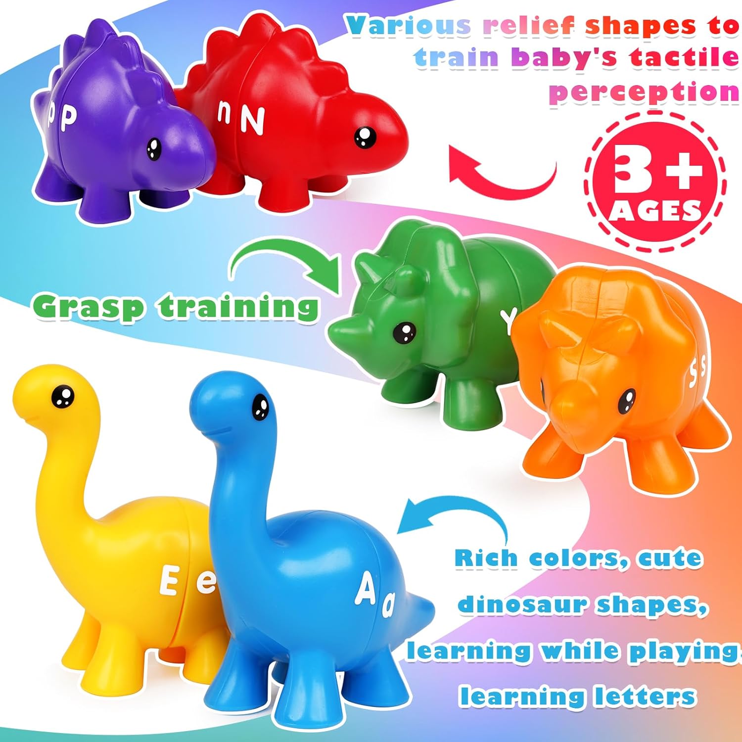 Juguetes de aprendizaje a juego de letras del alfabeto para niños pequeños, juguetes de letras de dinosaurio ABC de doble cara, juegos de