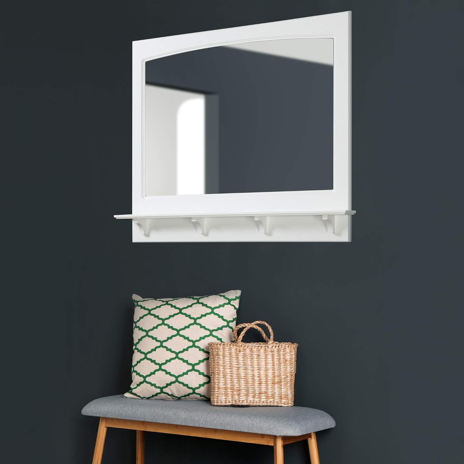 Design House 539940-WHT Concord – Estante rectangular de pared con marco de madera tradicional, para sala de estar, dormitorio, espejo de tocador de