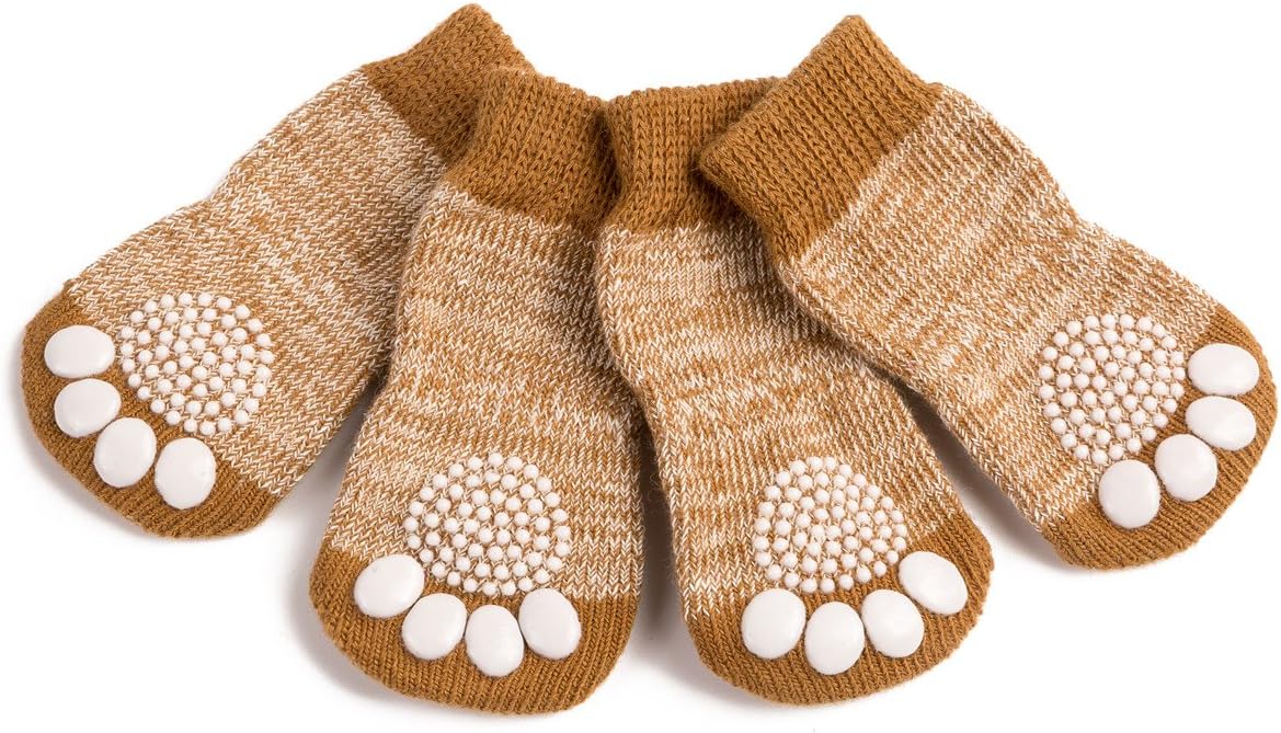 Calcetines de punto antideslizantes para perros y gatos con refuerzo de goma, antideslizante y protector de pata para uso interior, apto para perros