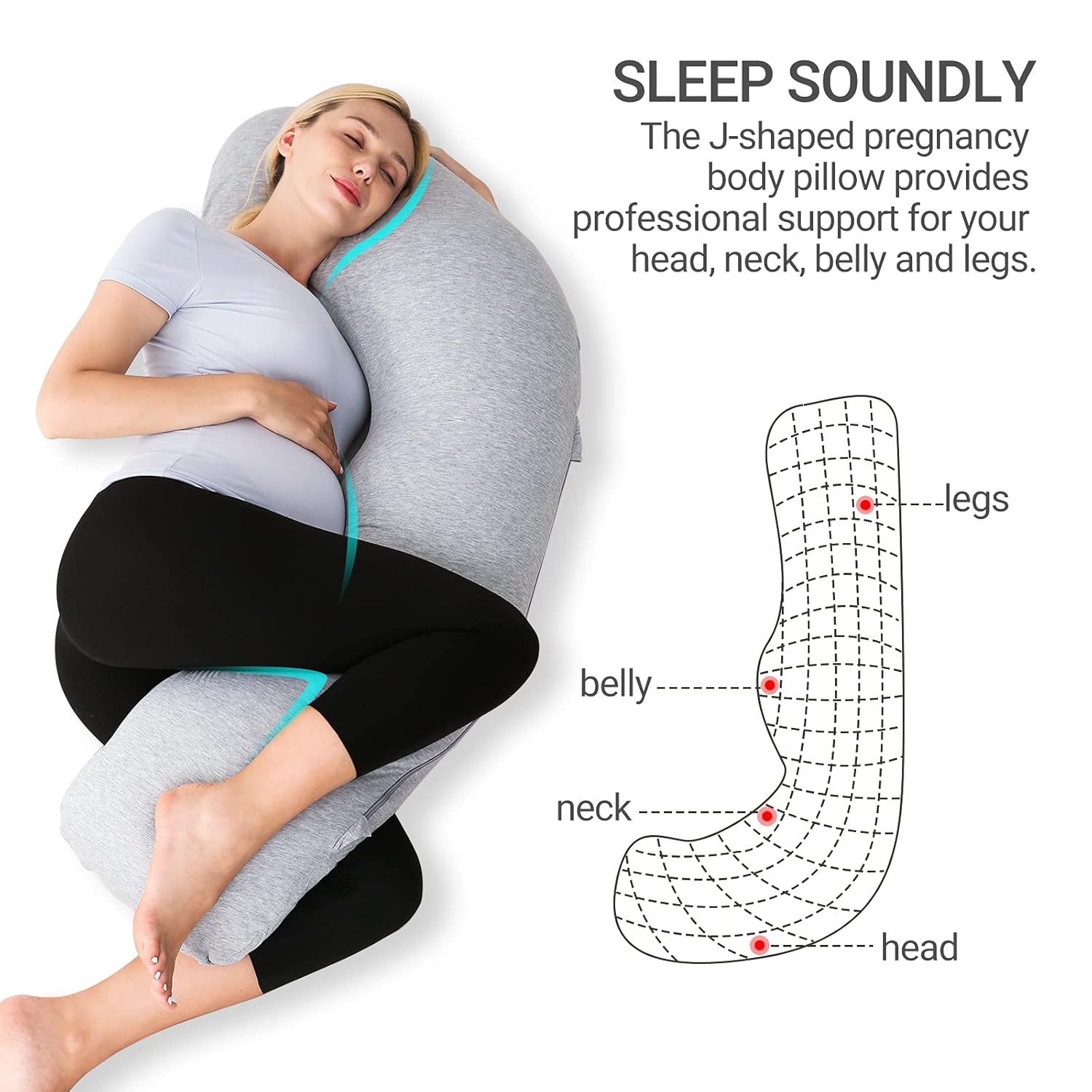 Momcozy Almohadas de embarazo en forma de J con funda de repuesto, almohada corporal de maternidad para embarazo, almohada de embarazo suave para