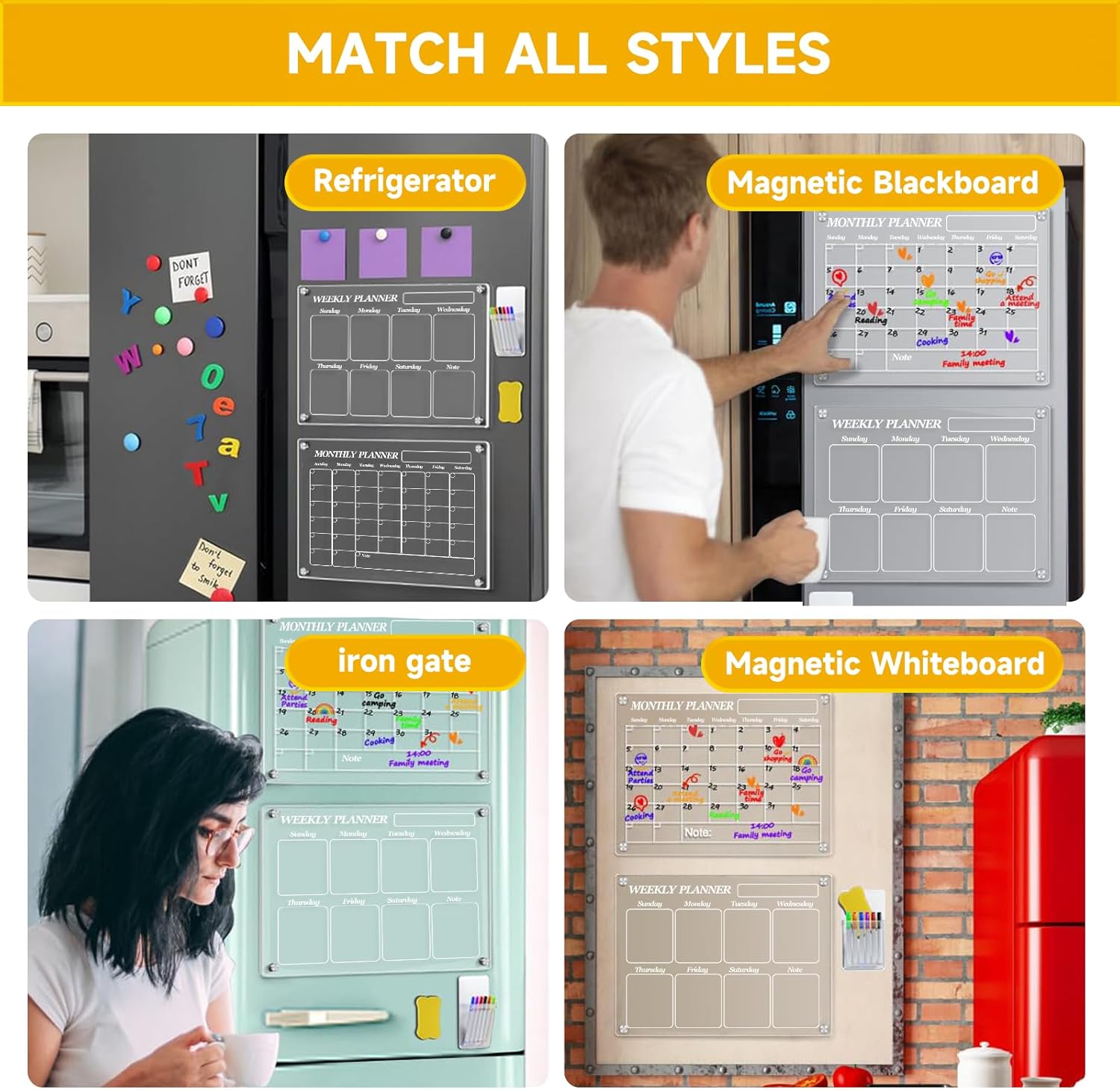 ETLIN Calendario acrílico para refrigerador organiza tu horario con esta pizarra transparente de borrado en seco