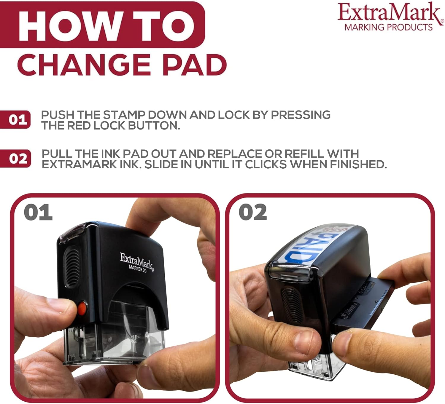ExtraMark Sello de goma autoentintado de doble color (Rush) Sello de oficina de 2 colores – Pequeño