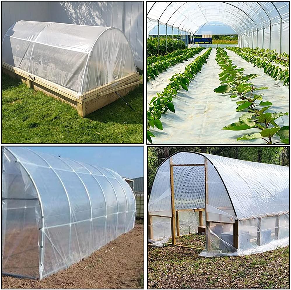 Yowlieu Lámina de plástico transparente para invernaderos de 12 x 25 pies, 6 mil, resistente a los rayos UV, cubierta de plástico para invernaderos,