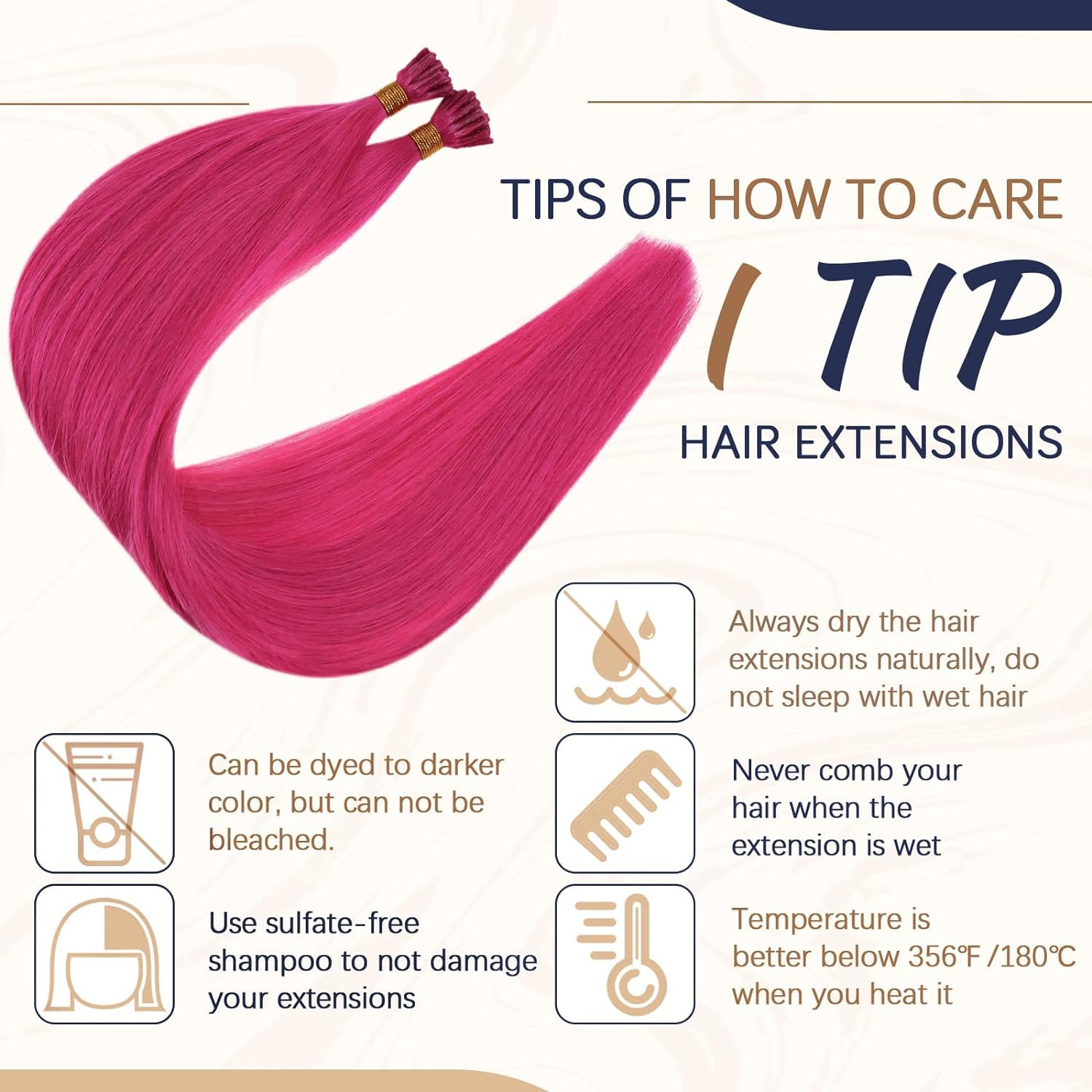 RUNATURE Extensiones de cabello humano rosa con punta en I de 20 pulgadas, extensiones de cabello rosa con punta en I, extensiones de cabello humano