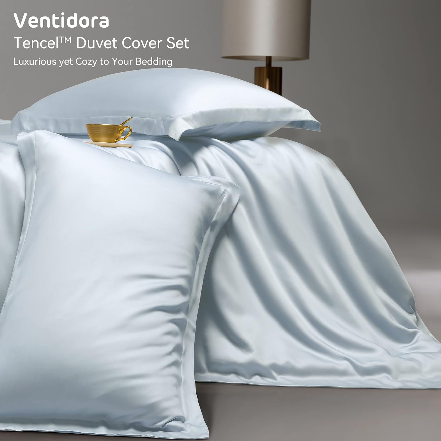 Ventidora Juego de funda de edredón súper suave y refrescante tamaño Queen, 100% Tencel Lyocell (3 piezas), juego de funda de edredón suave y fresco