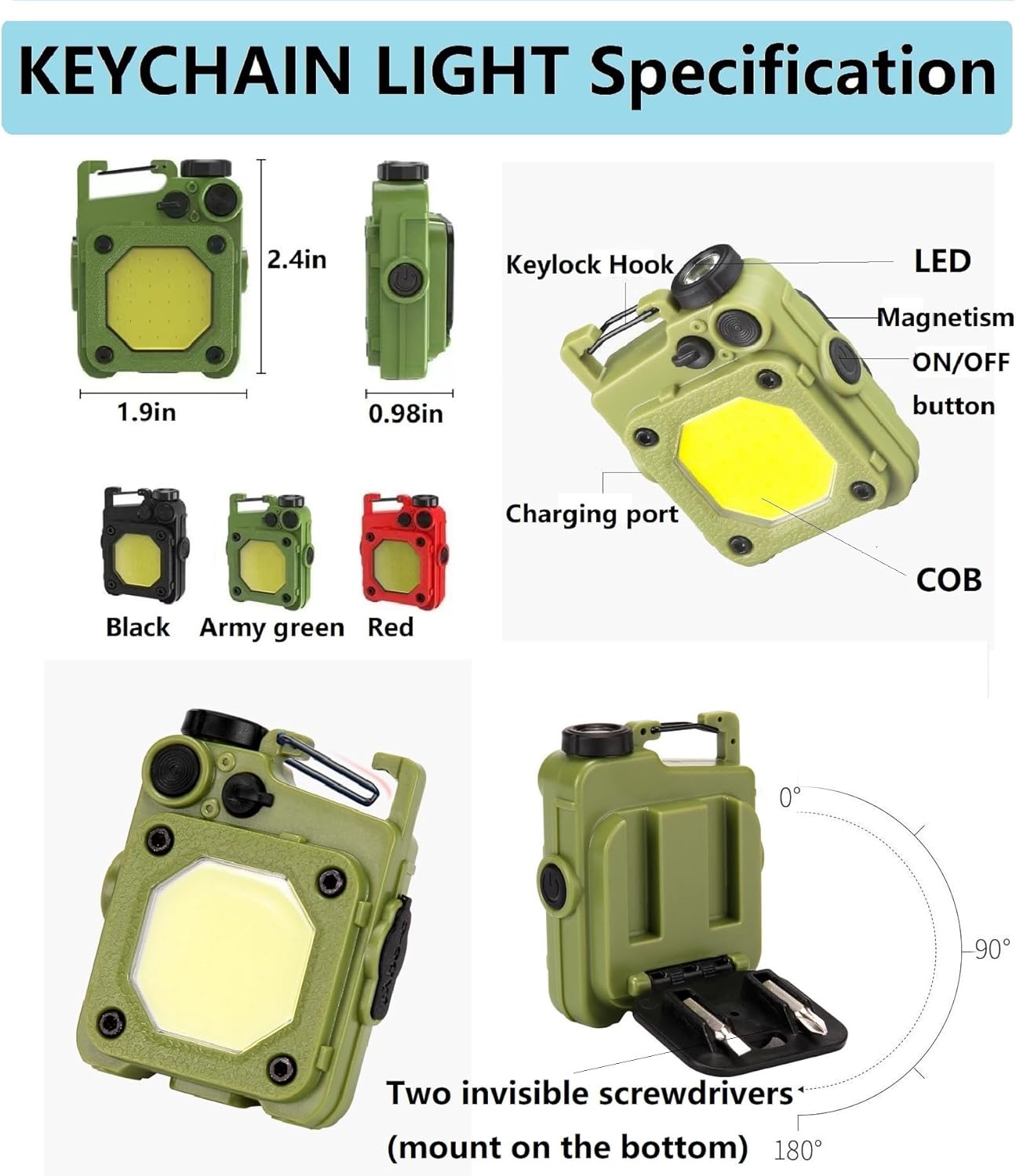 Linternas LED de bolsillo manos libres, recargable COB, llavero magnético, linterna de trabajo, pequeña luz nocturna de enfermería, 6 modos de luz