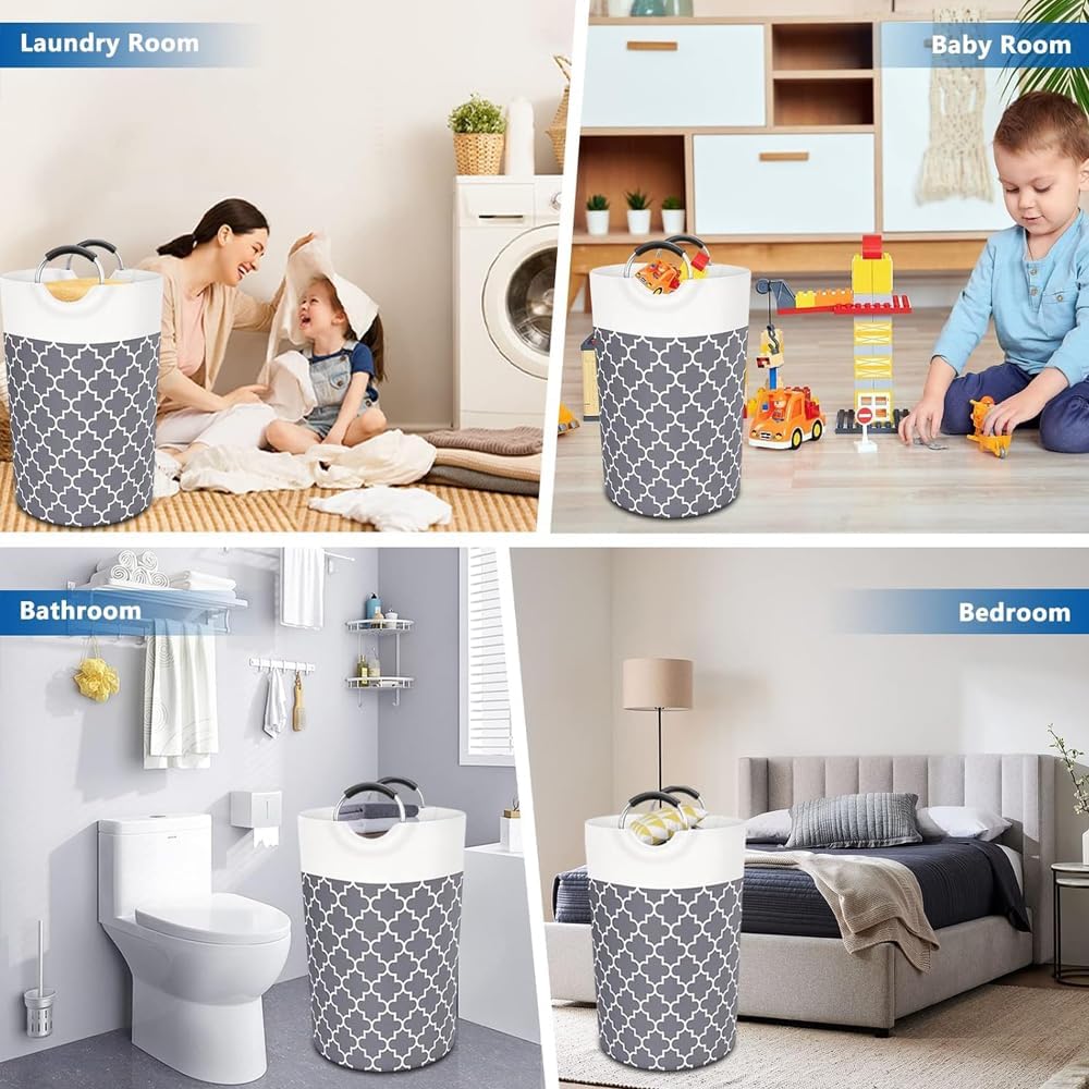 Cestas de lavandería 82L más grandes, impermeables, plegables, con asas de aluminio protegidas de espuma, para lavandería, dormitorio, familia