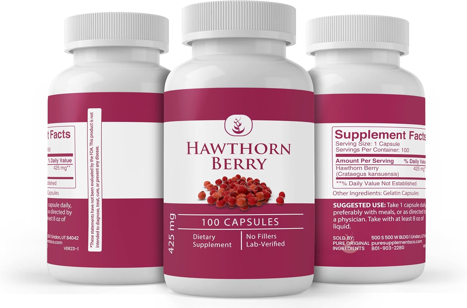 PURE ORIGINAL INGREDIENTS Hawthorn Berry, (100 cápsulas) siempre puro, sin aditivos ni rellenos, verificado por laboratorio