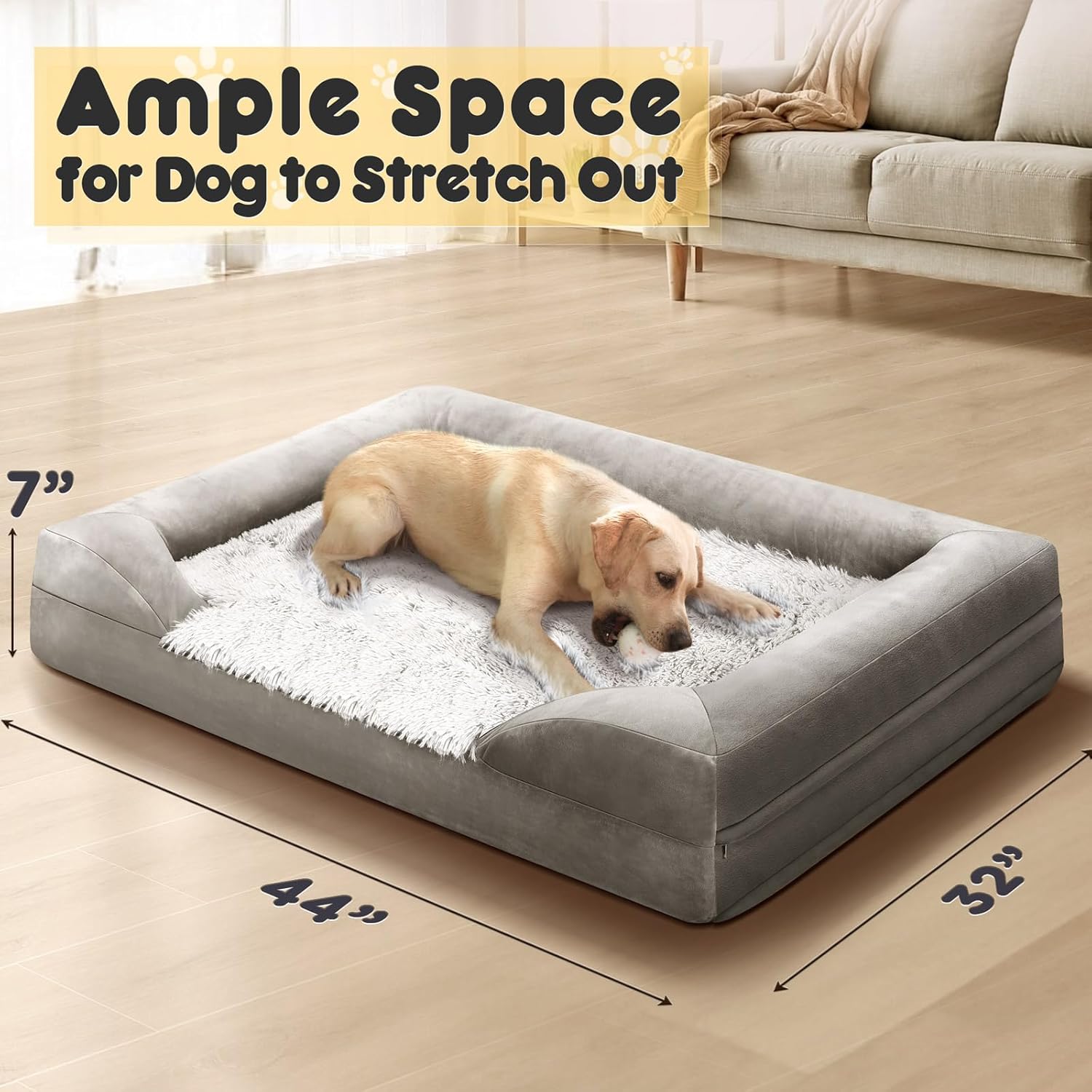 Gimars Cama ortopédica gruesa de espuma de huevo ultra suave para perros grandes, impermeables, de alto apoyo, con fácil limpieza, extraíble,