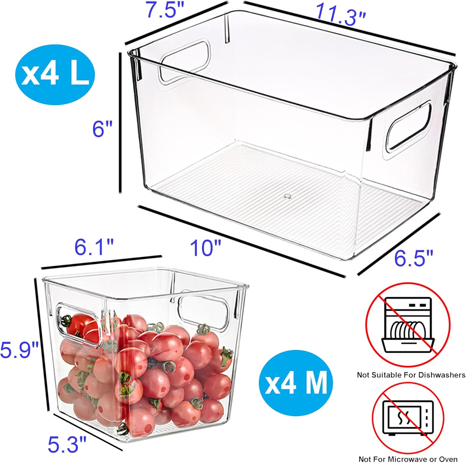 Paquete de 8 cubos organizadores de refrigerador, contenedores de almacenamiento de plástico transparente con asas, organización de despensa y