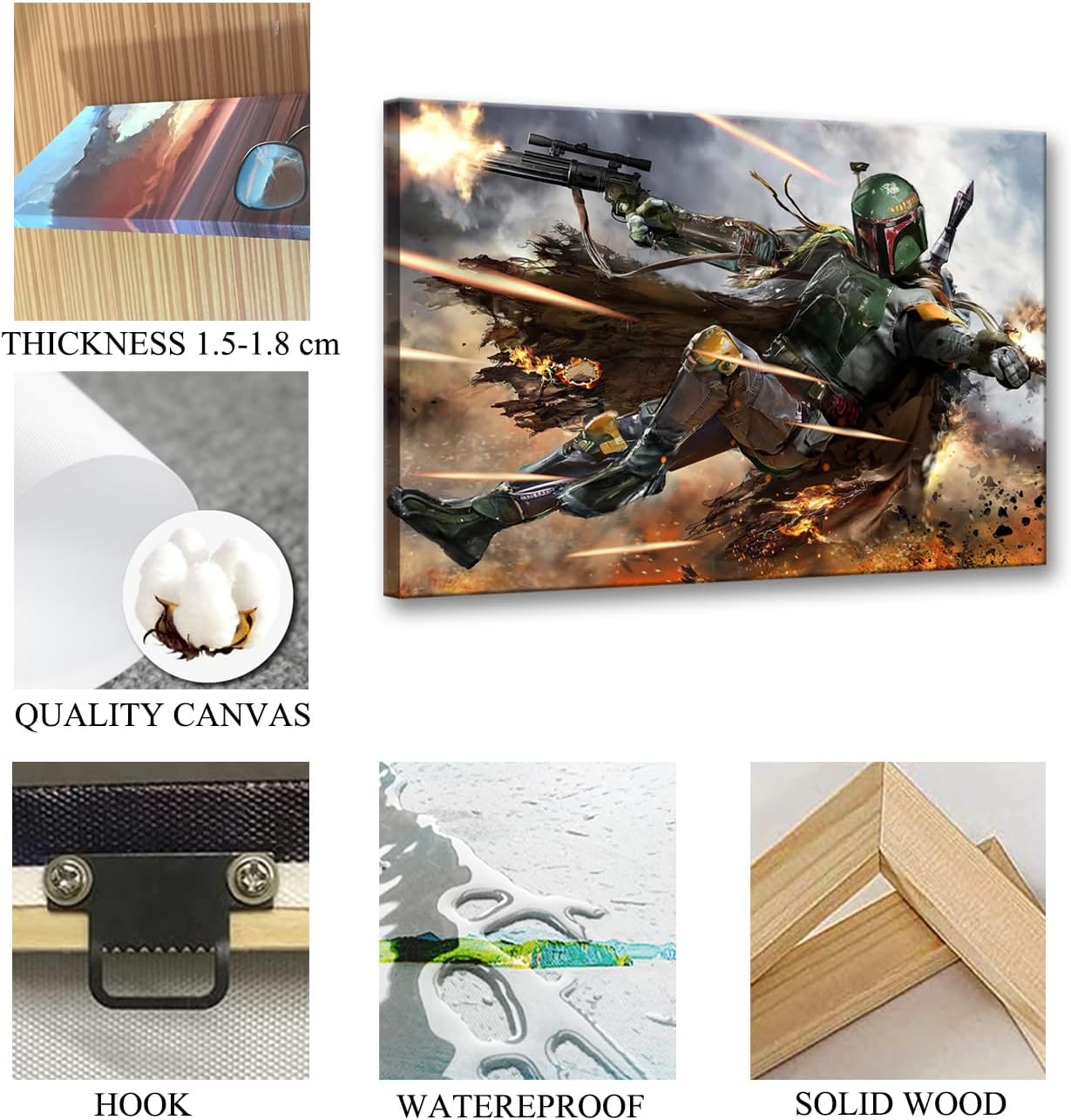 YASOJUN Lienzo decorativo para la pared, diseño de Boba Fett de Wars on Star, cazador de recompensas, pósteres de lienzo de película Mando para
