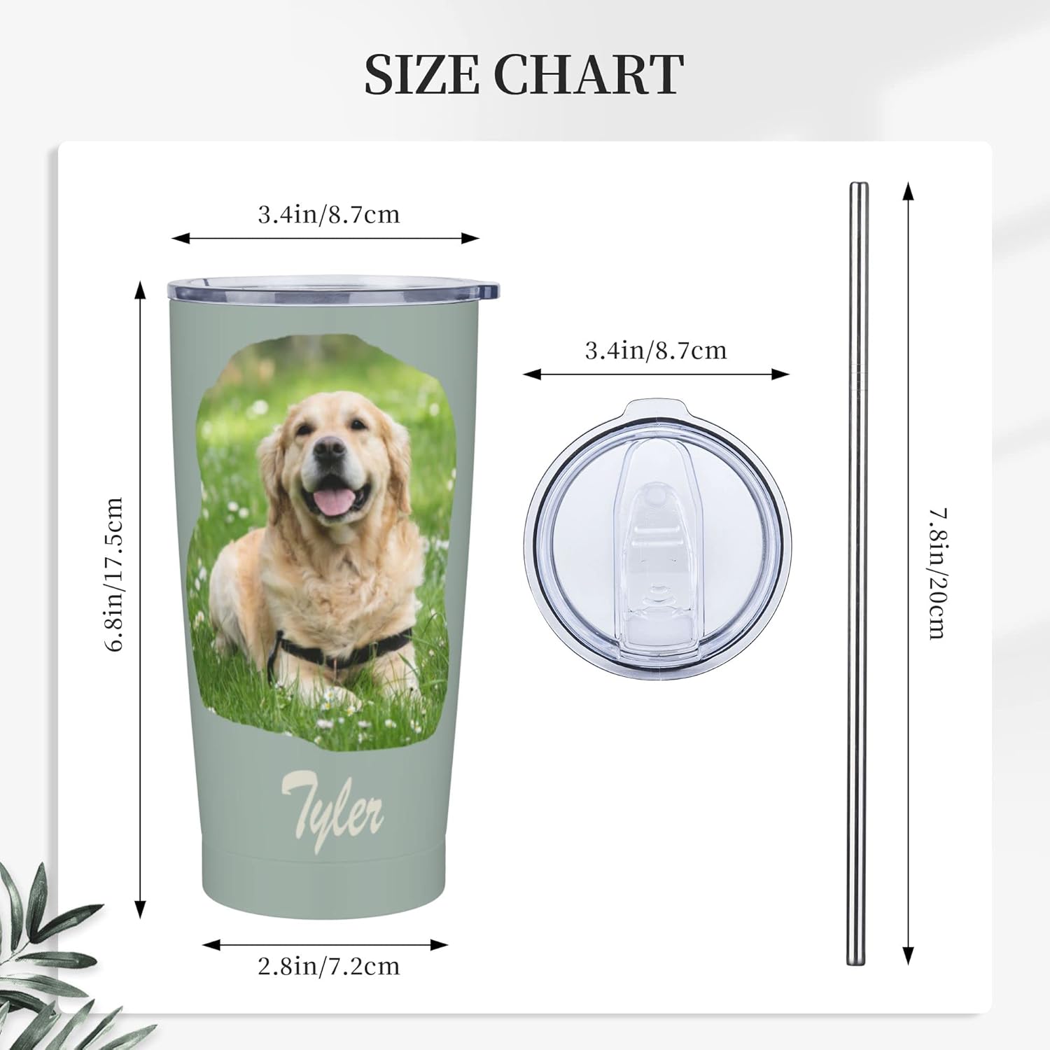 Vaso personalizado para mascotas, vaso personalizado de 20 onzas con foto y nombre de mascota, vaso personalizado para fotos de perros y gatos con