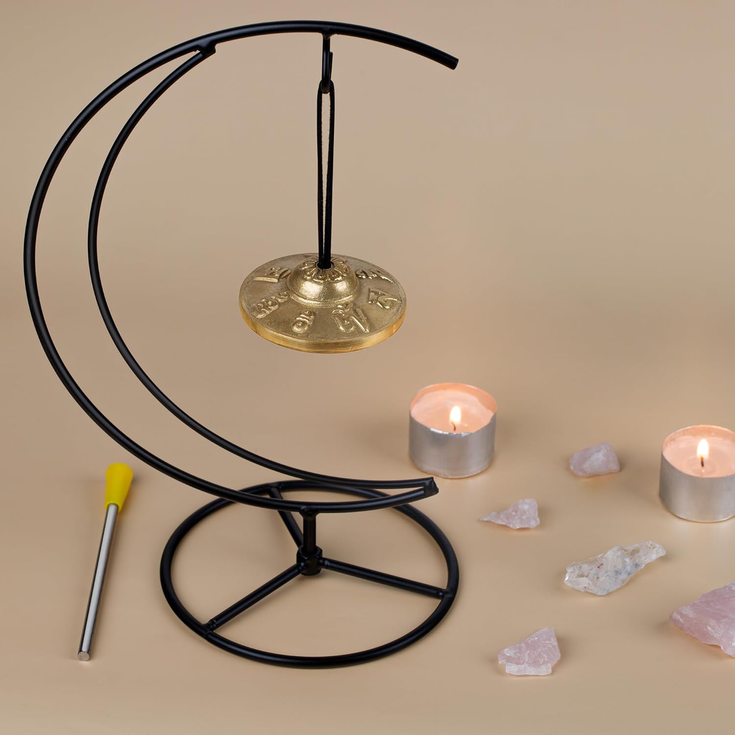 ZenBless Campanas de mesa OM Mani Tingsha de 2.56 pulgadas, timbre Tingsha con golpeador, platillos tibetanos de Tingsha para curación espiritual,
