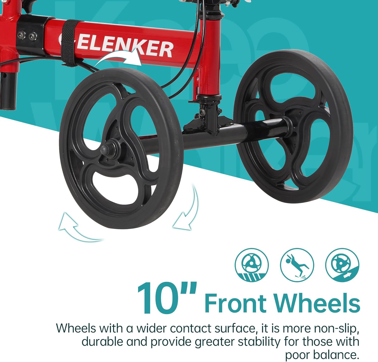 ELENKER Patinete médico de lujo orientable para lesiones en el pie, muletas compactas, alternativa, color rojo brillante
