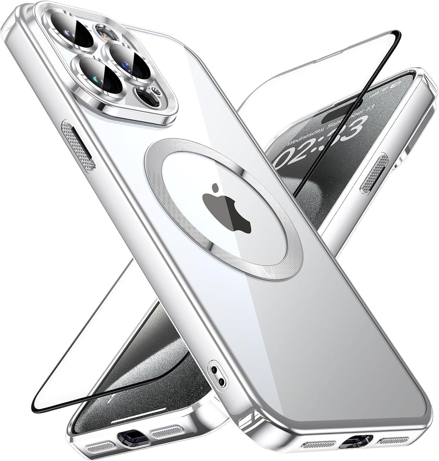 JUESHITUO Magsafe – Funda magnética transparente para iPhone 15 Pro Max con protección completa de cámara Imanes N56 fuertes N56 protección contra