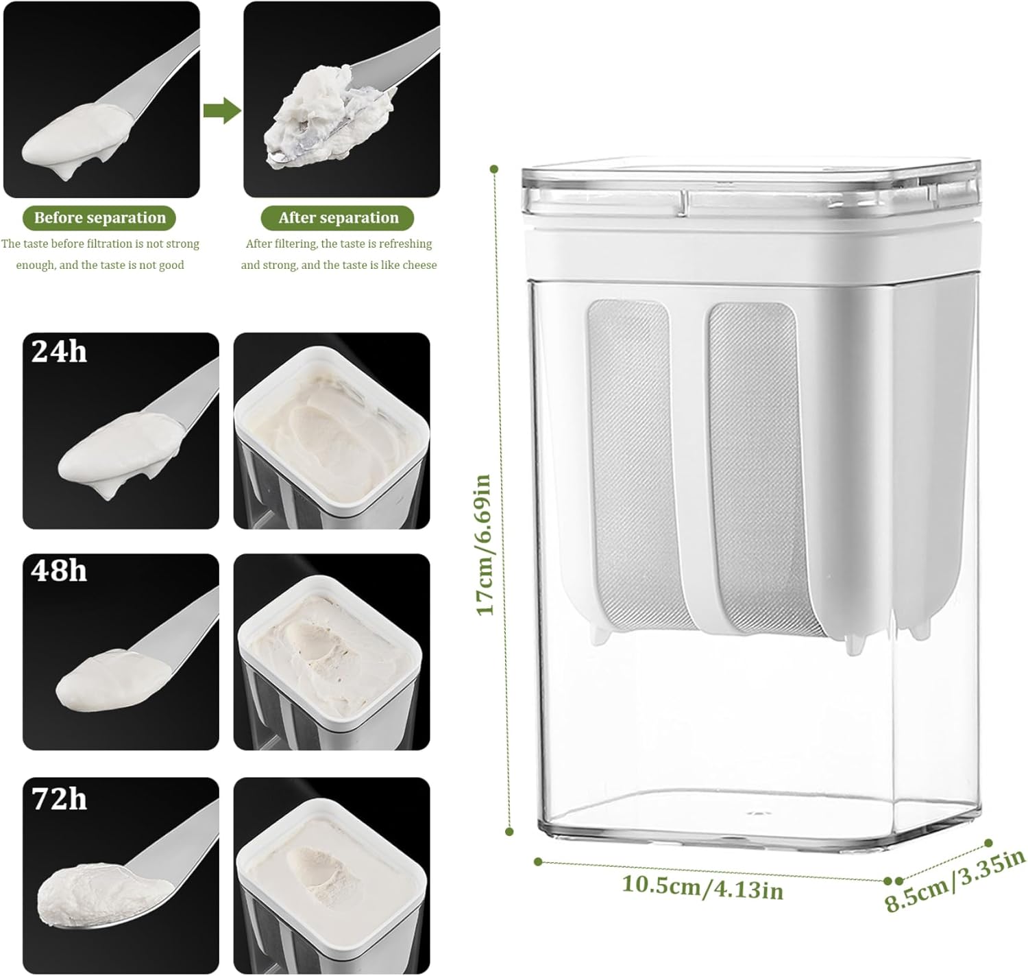 Colador de yogur para hacer yogur, 37.2 fl oz Bpa- Colador de queso con una malla fina Bsg y tapa, filtro de jugo a prueba de fugas, fabricante de