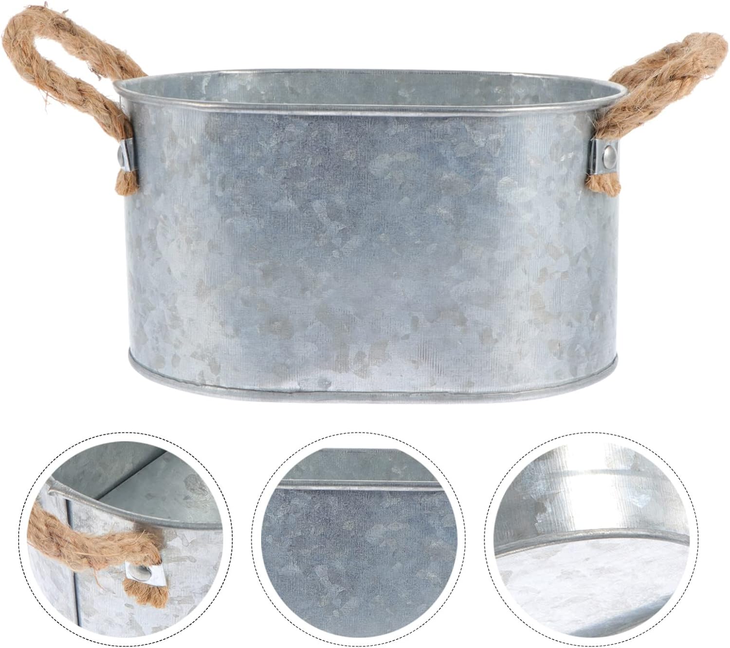 GANAZONO Cuenca de flores galvanizada ovalada galvanizada, cubetas de mercado de agricultores con asas, maceta rústica, decoración del hogar para