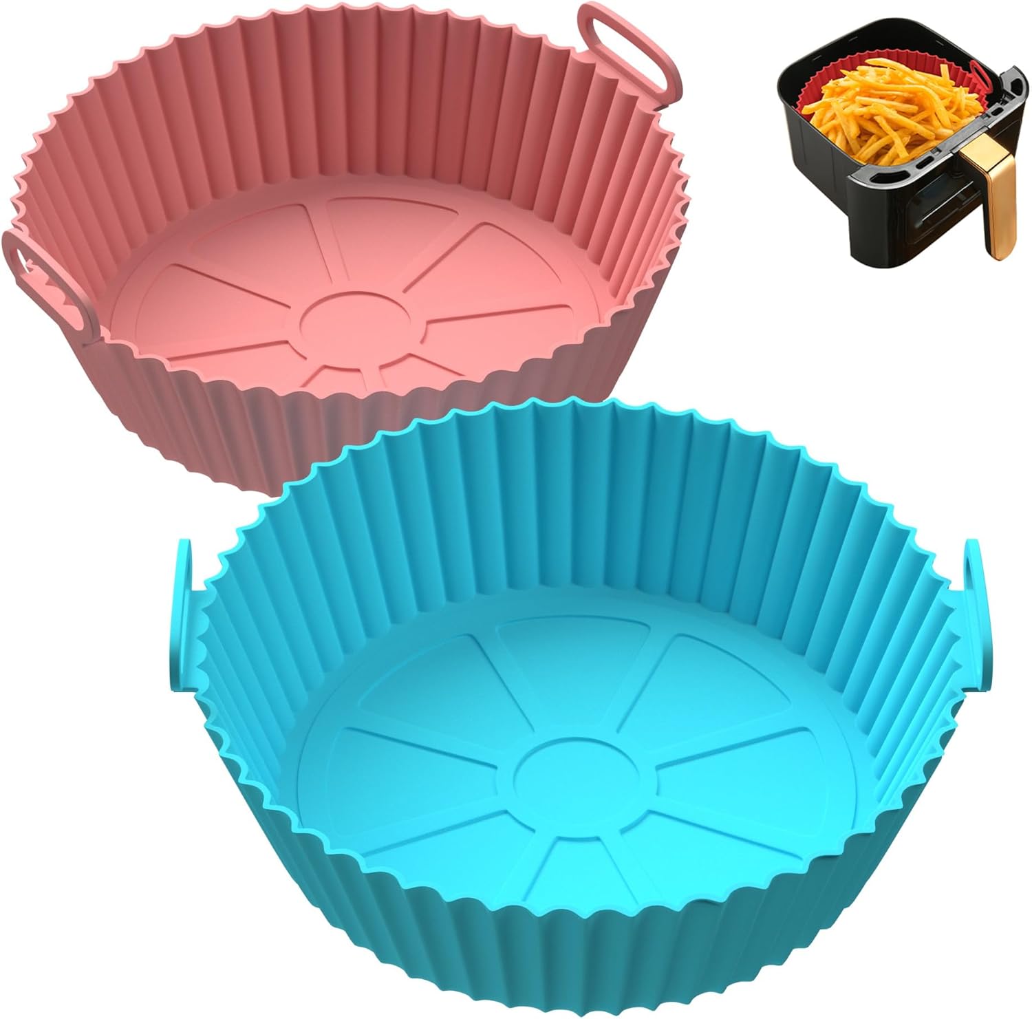 Paquete de 2 forros de silicona para freidora de aire para 3 a 5 cuartos de galón, sin BPA, canasta de forro para freidora de aire de grado