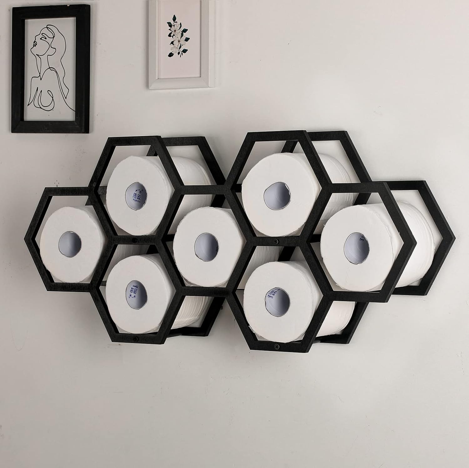 Soporte de papel higiénico de panal de abeja, soporte para 7 rollos, moderno soporte flotante de papel higiénico de panal de abeja, estantes