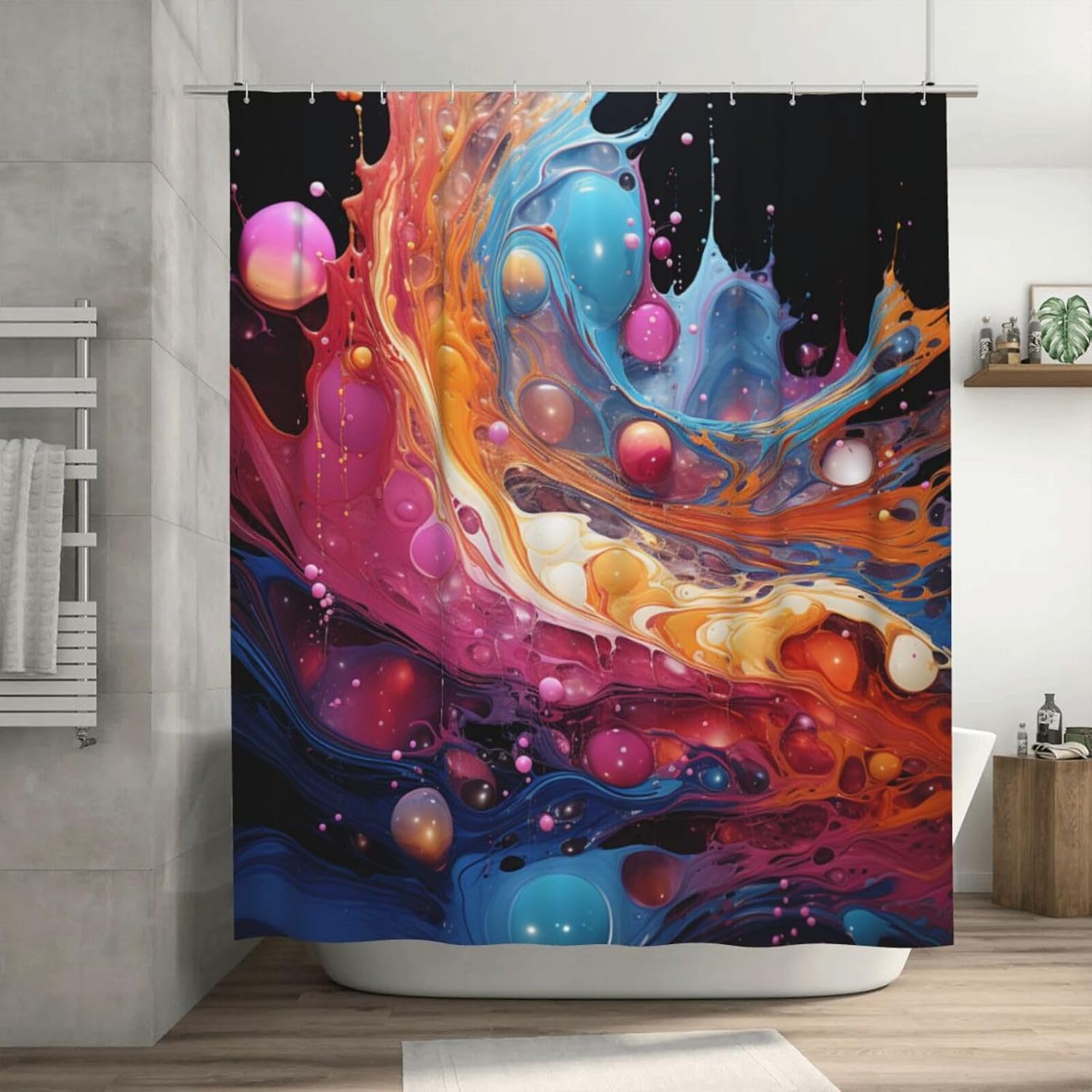 Cortina de ducha con salpicaduras de pintura para baño, juego de cortina de ducha bohemia con pintura al óleo abstracta, tela roja y azul, moderna,