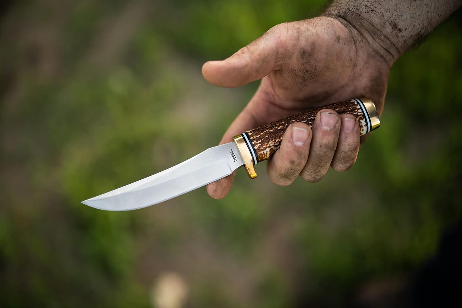 Uncle Henry 153UH – Cuchillo de punta dorada de próxima generación con hoja fija SS de alto carbono de 5 pulgadas, mango de estaglón, piedra