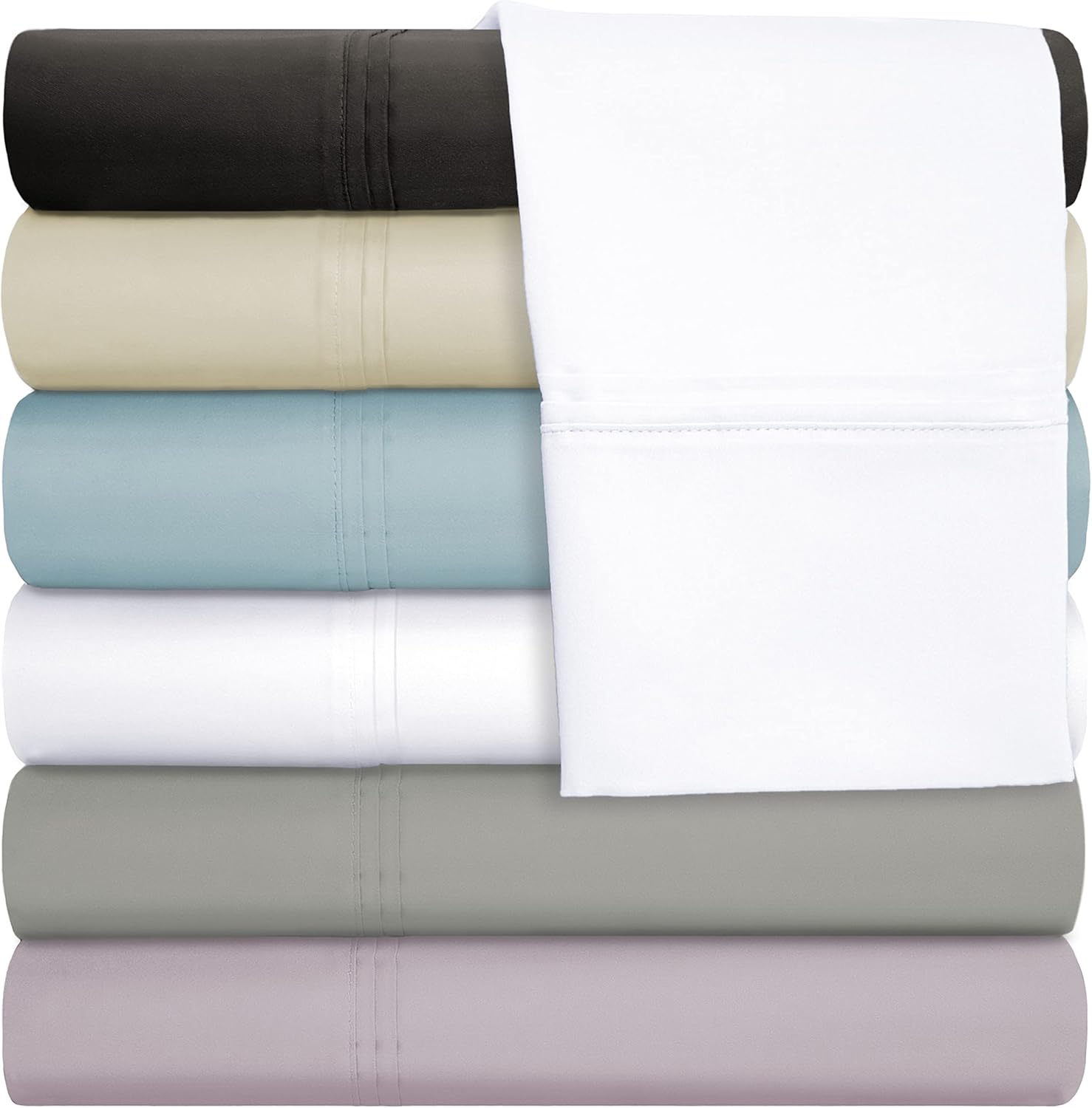 Superior Juego de sábanas de mezcla de algodón, elegante ropa de cama, juego de 6 piezas que incluye 1 sábana bajera elástica con bolsillos