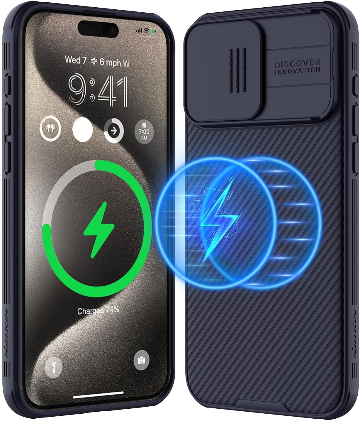 Nillkin Funda magnética para iPhone 15 Pro Max, compatible con MagSafe, funda deslizante para cámara, funda magnética CamShield Pro para iPhone 15