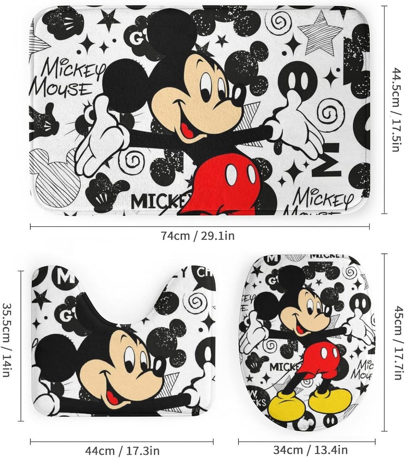 Juego de 4 cortinas de ducha de dibujos animados lindos con alfombras antideslizantes, cubierta para tapa de inodoro y tapete de baño, juego de baño