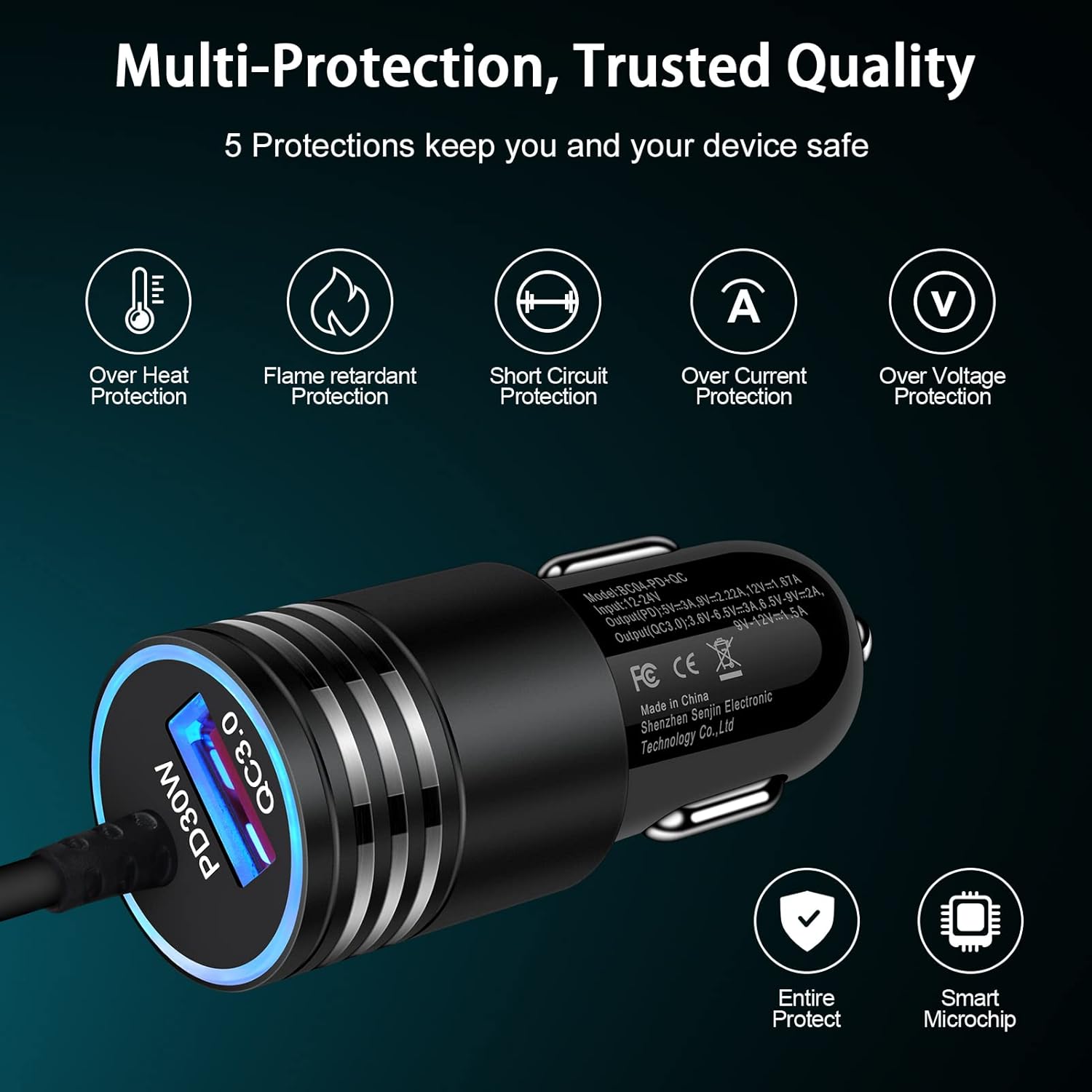 Cargador de coche Android Auto de 48 W, cable USB C retráctil para teléfono rápido, cable de carga en espiral tipo C de 3 pies y 6 pies para Samsung