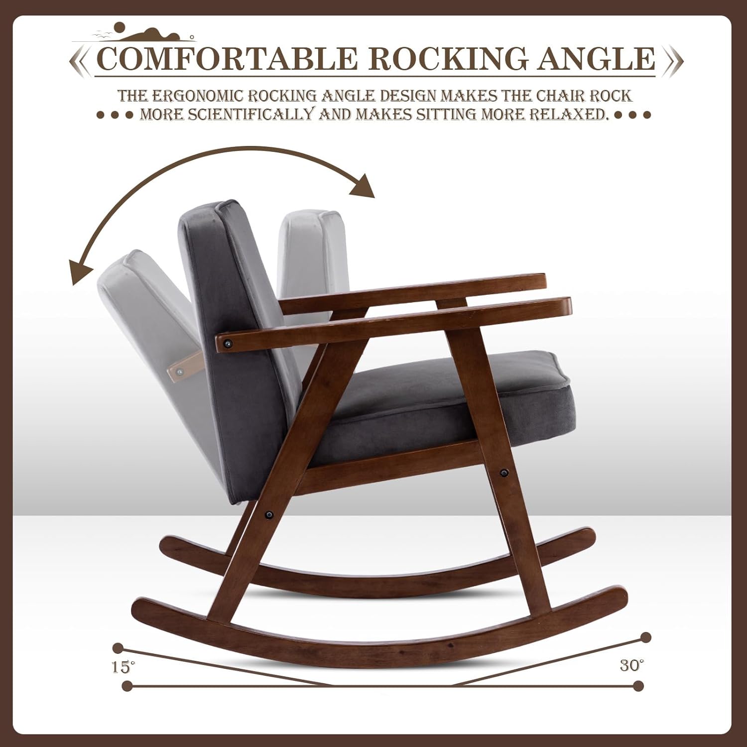 KINFFICT Mecedora tapizada, mecedora mecedora de mediados de siglo con patas de madera maciza, cómoda silla con brazo decorativo para sala de estar,