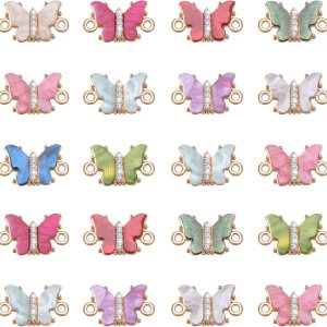 20 piezas de 10 colores acrílicos de eslabones de mariposa con incrustaciones de aleación de diamantes de imitación de cristal, dijes de mariposa 20 piezas de 10 colores acrílicos de eslabones de mariposa con incrustaciones de aleación de diamantes de imitación de cristal, dijes de mariposa