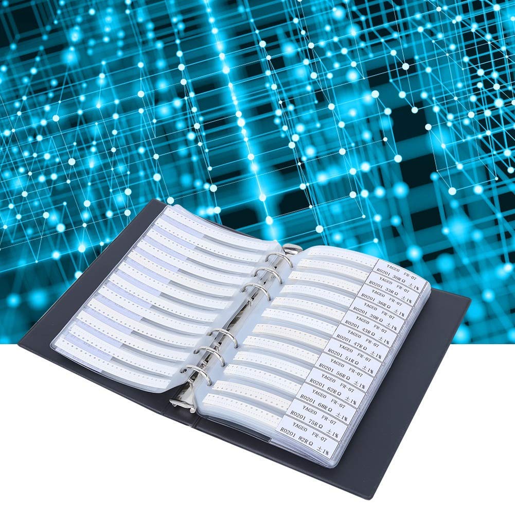 0201 Libro de muestras de resistencias SMD, kit de resistencia de 170 valores 50 cada uno 1% de precisión en estuche de libro de almacenamiento,