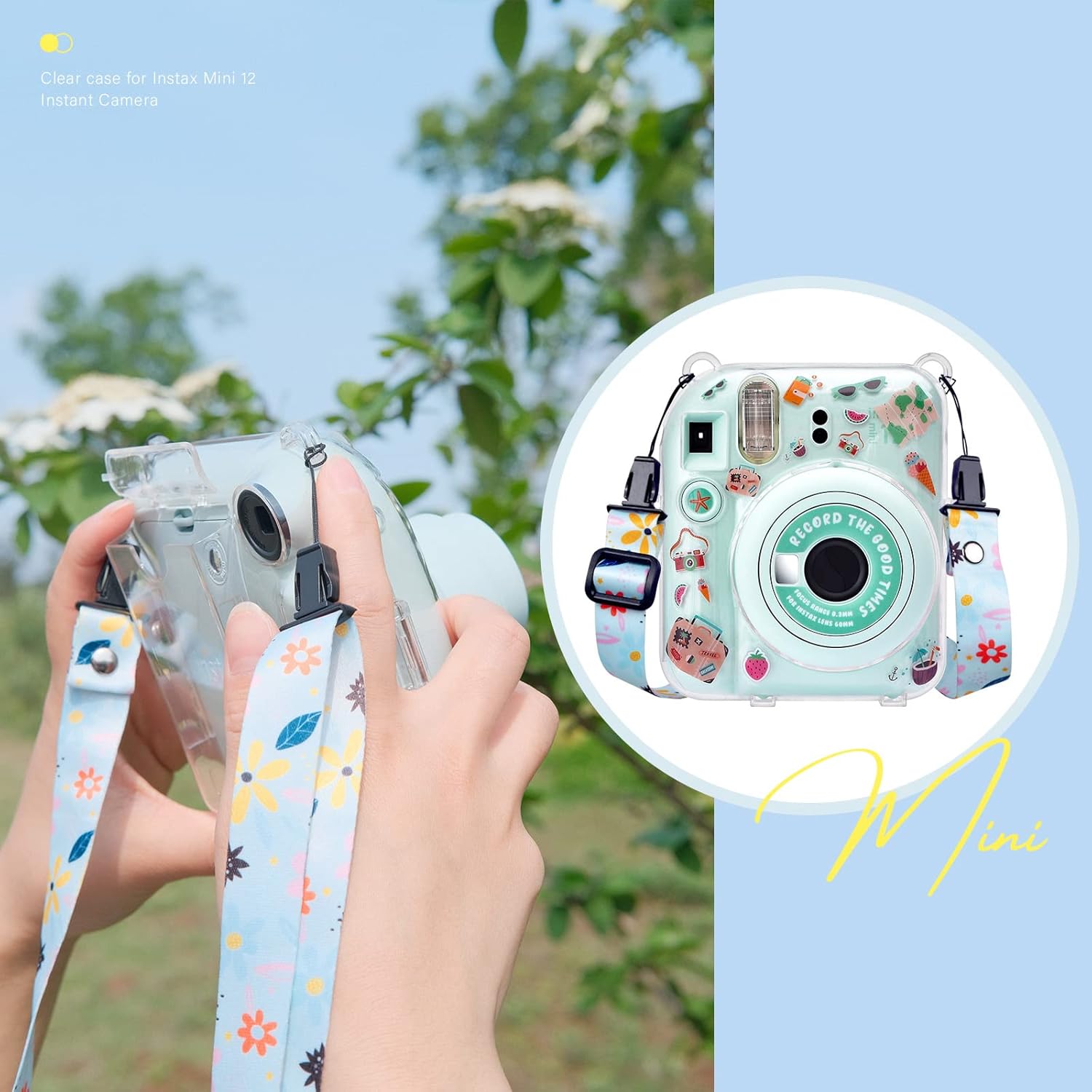 MUZIRI KINOKOO Funda transparente para cámara instantánea Fuji Instax Mini 12Polaroid Mini 12, funda protectora de PVC duro con bolsillo para fotos