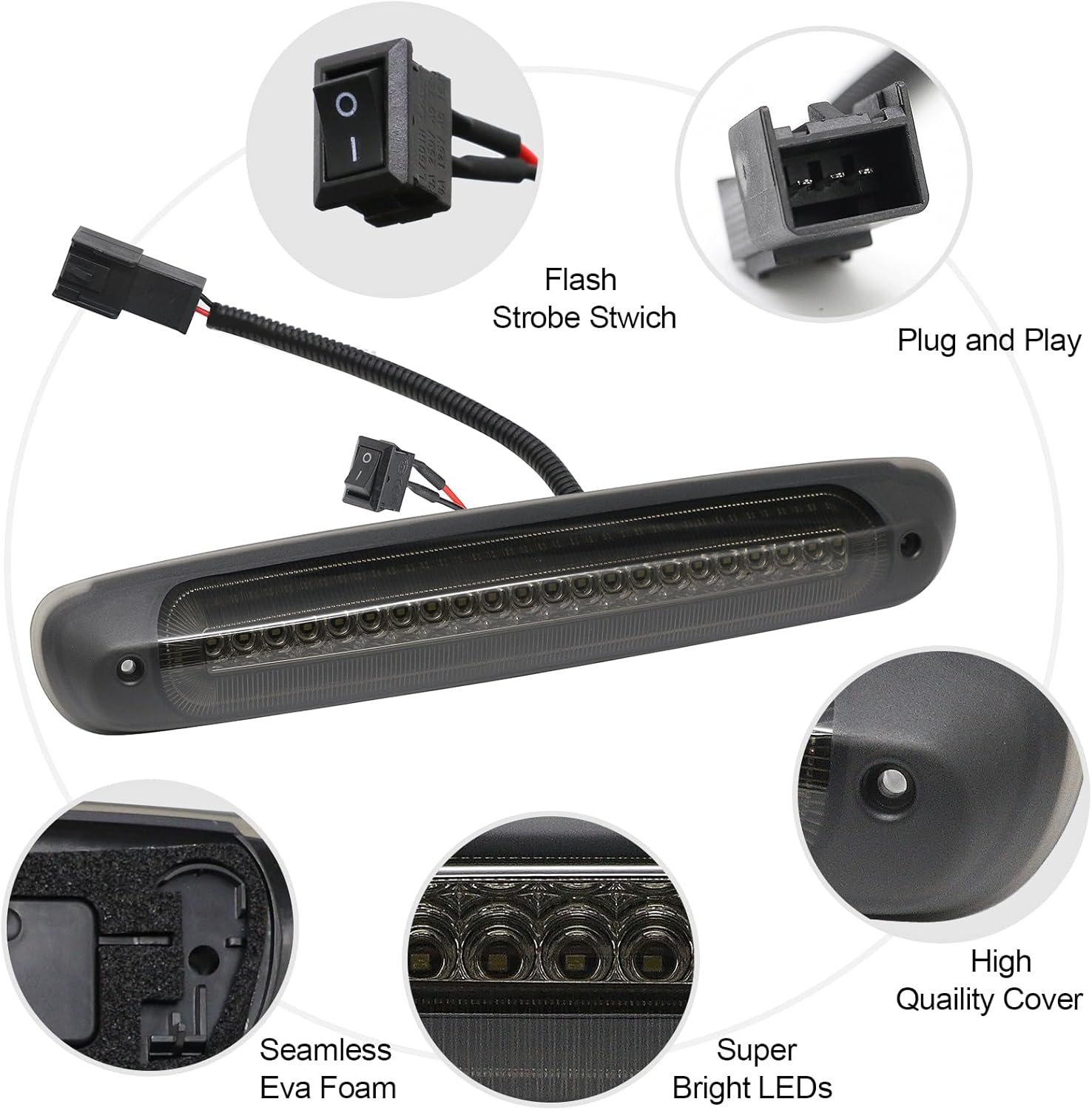 Tercera luz de freno LED compatible con Silverado Sierra 2007-2013 1500 2500 3500 1500HD 2500HD 3500HD 3 luz de freno, luz de freno central trasera,